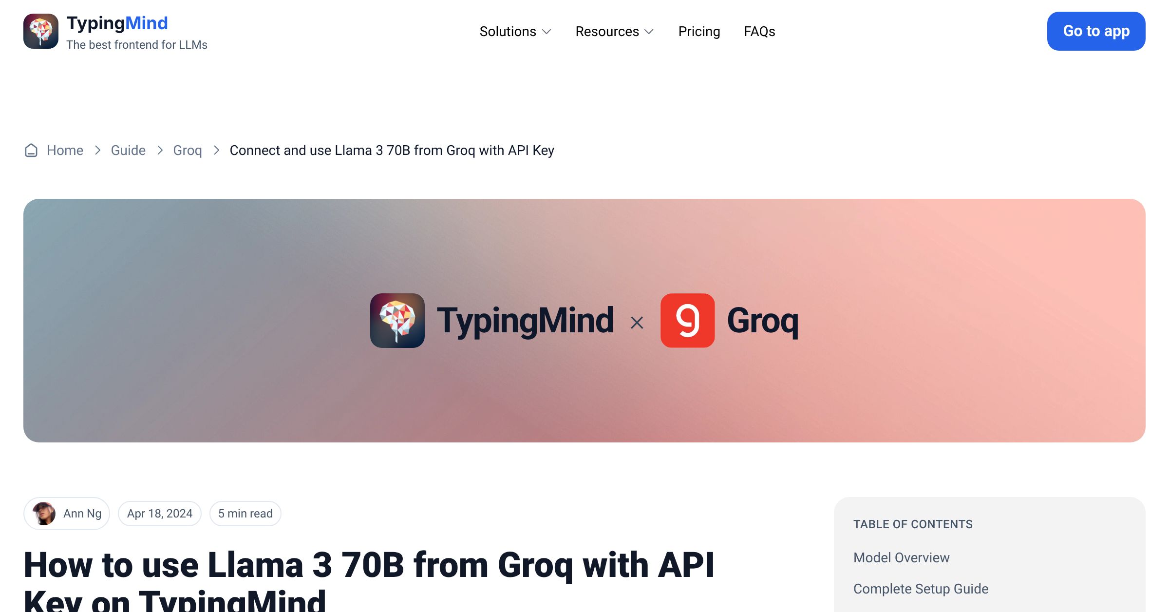 Connect and use Llama 3 70B from Groq with API Key | TypingMind