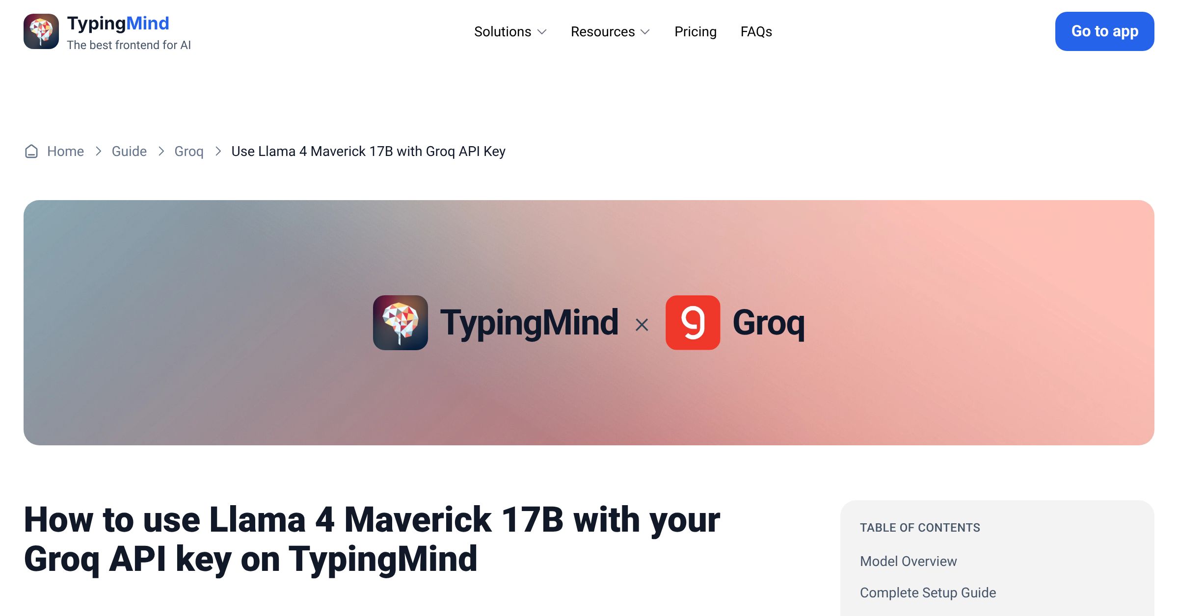 Connect and use Llama 4 Maverick 17B from Groq with API Key | TypingMind