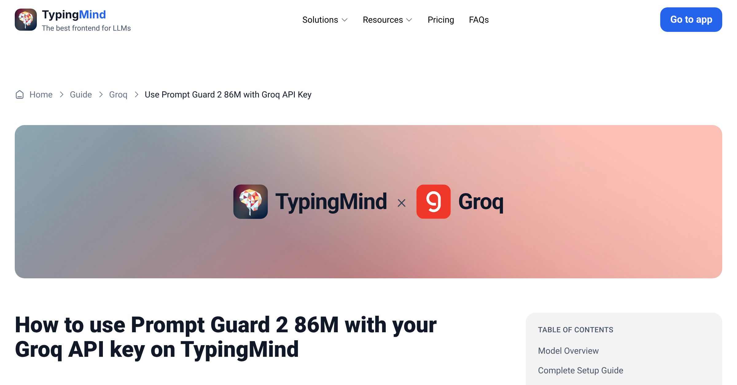 Connect and use Prompt Guard 2 86M from Groq with API Key | TypingMind