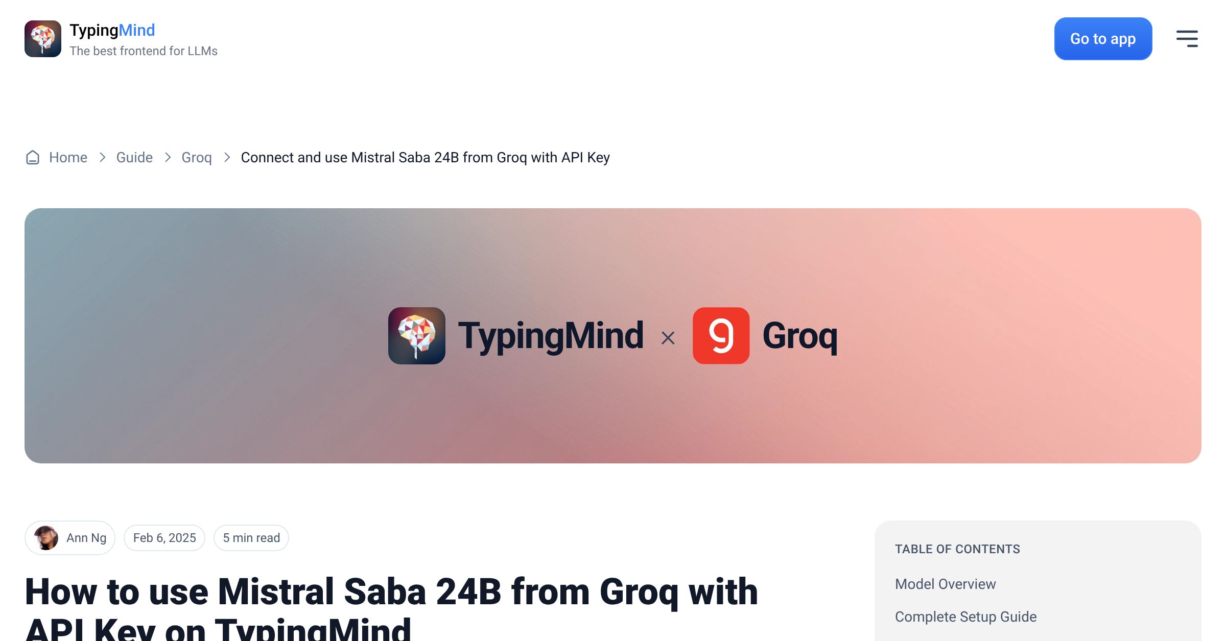 Connect and use Mistral Saba 24B from Groq with API Key | TypingMind