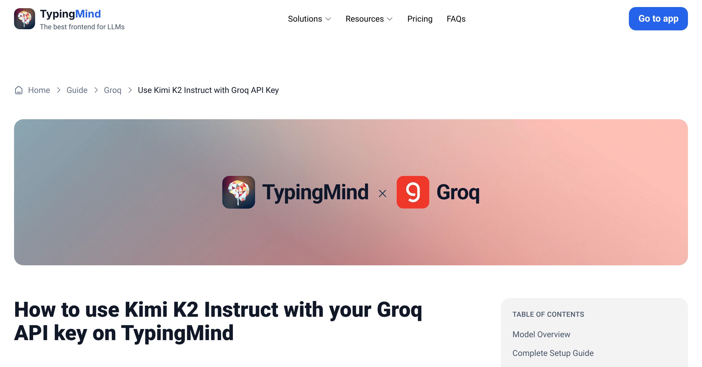Connect and use Kimi K2 Instruct from Groq with API Key | TypingMind