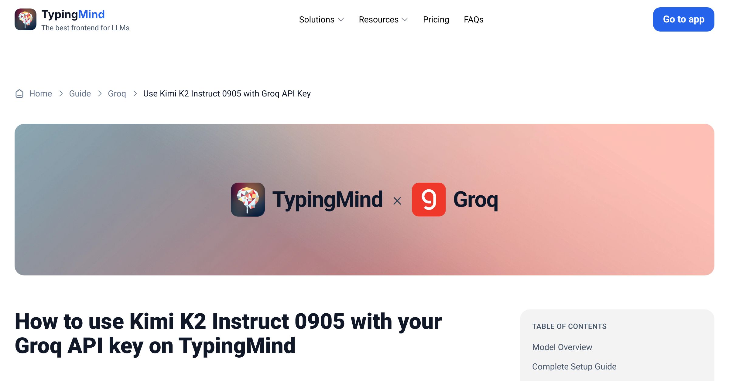Connect and use Kimi K2 Instruct 0905 from Groq with API Key | TypingMind
