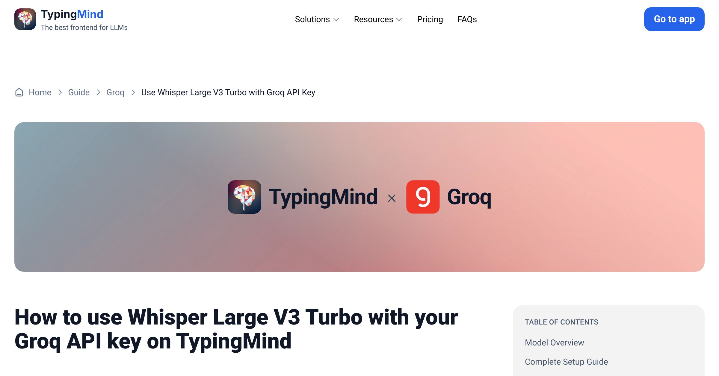 Connect and use Whisper Large V3 Turbo from Groq with API Key | TypingMind