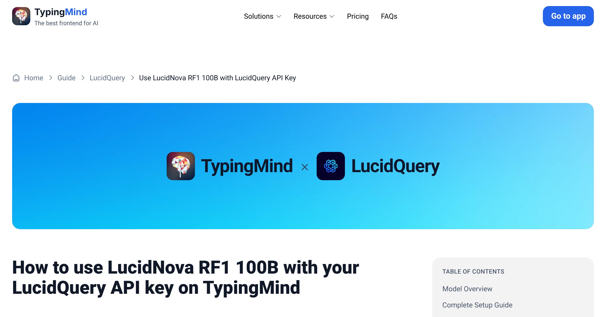Connect and use LucidNova RF1 100B from LucidQuery AI with API Key ...