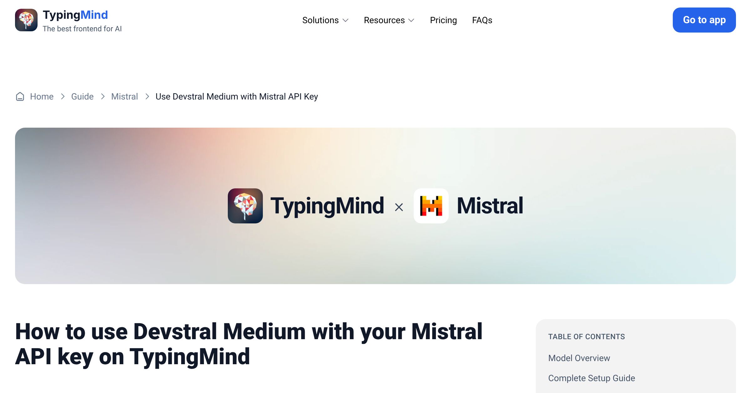 Connect and use Devstral Medium from Mistral with API Key | TypingMind