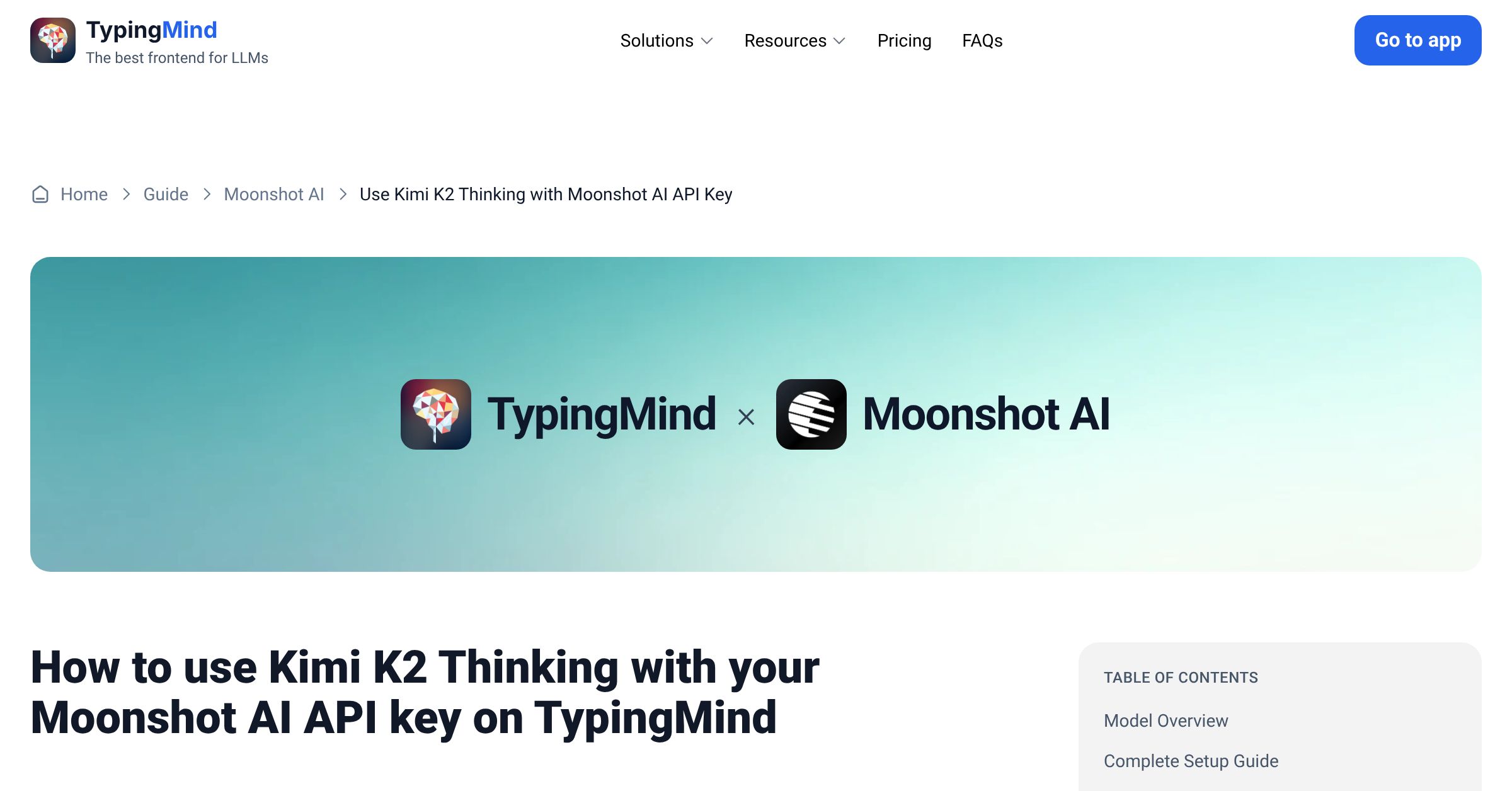 Connect and use Kimi K2 Thinking from Moonshot AI with API Key | TypingMind