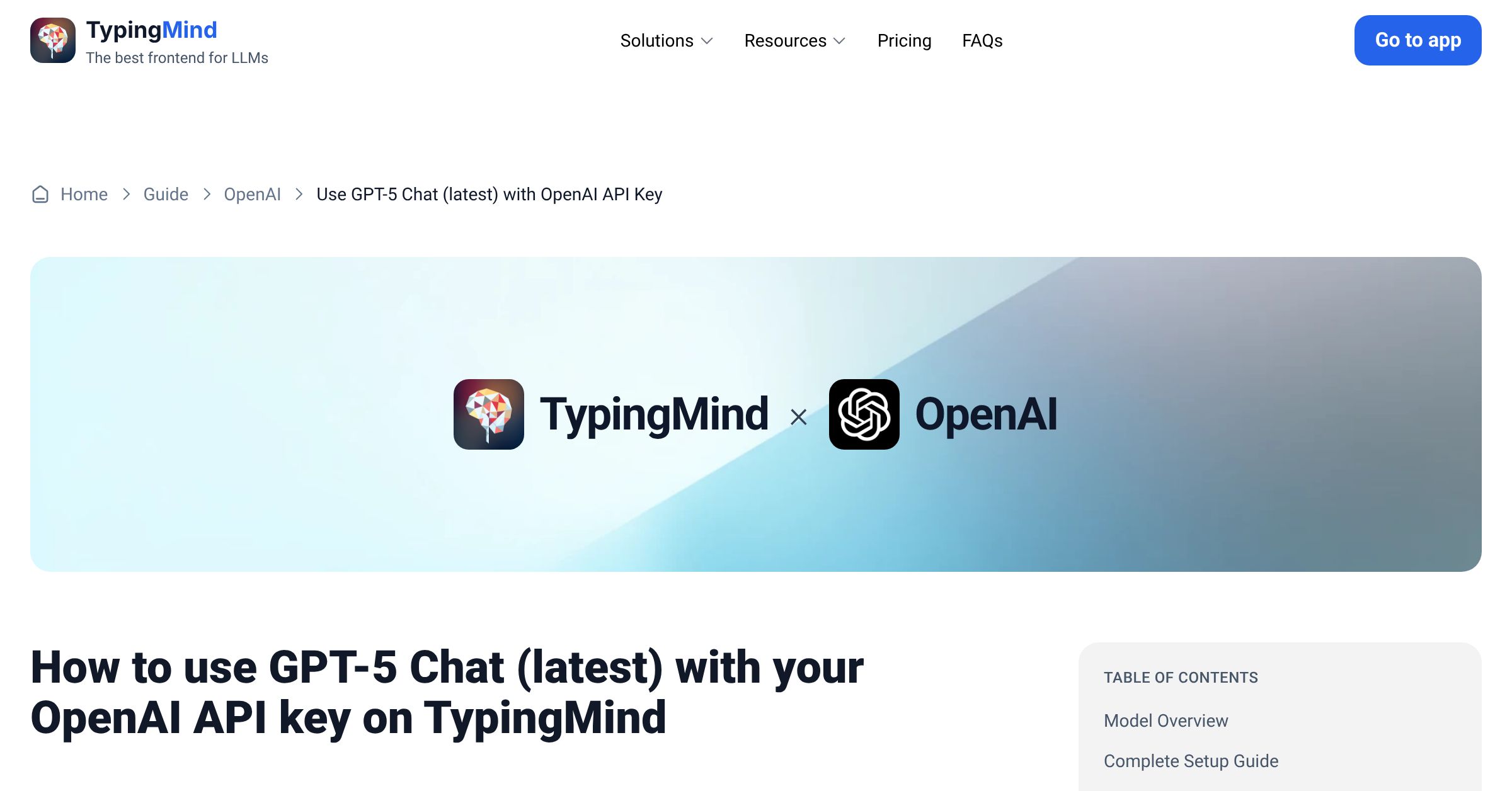 Connect and use GPT-5 Chat (latest) from OpenAI with API Key | TypingMind