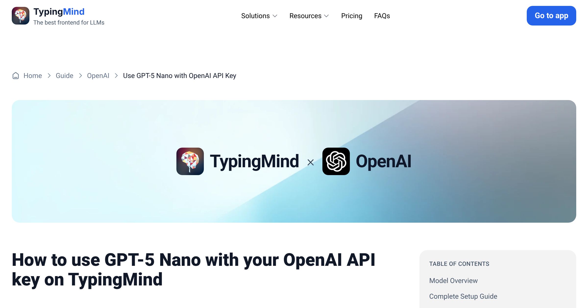 Connect and use GPT-5 Nano from OpenAI with API Key | TypingMind