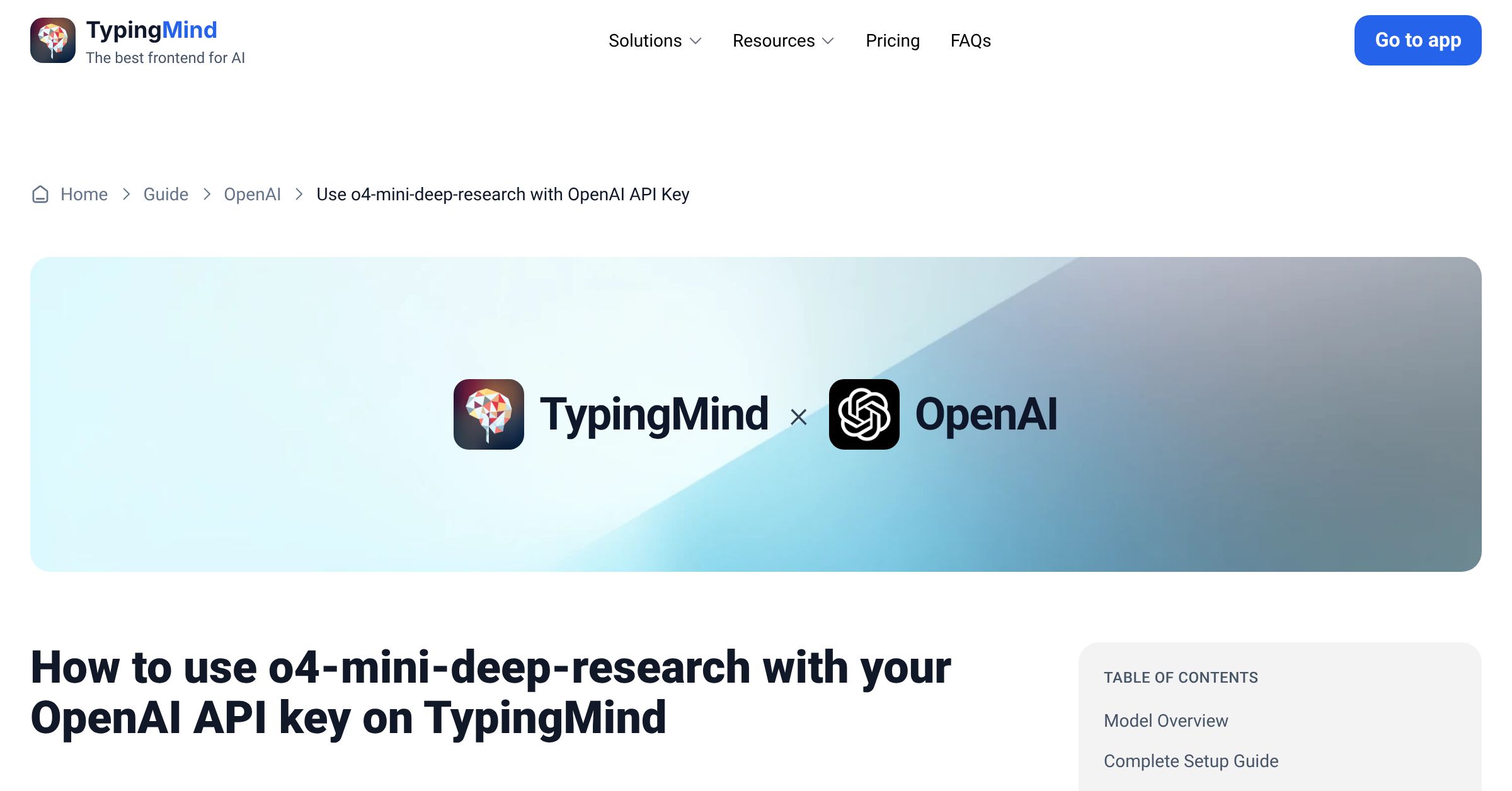 Connect and use O4-mini-deep-research from OpenAI with API Key | TypingMind