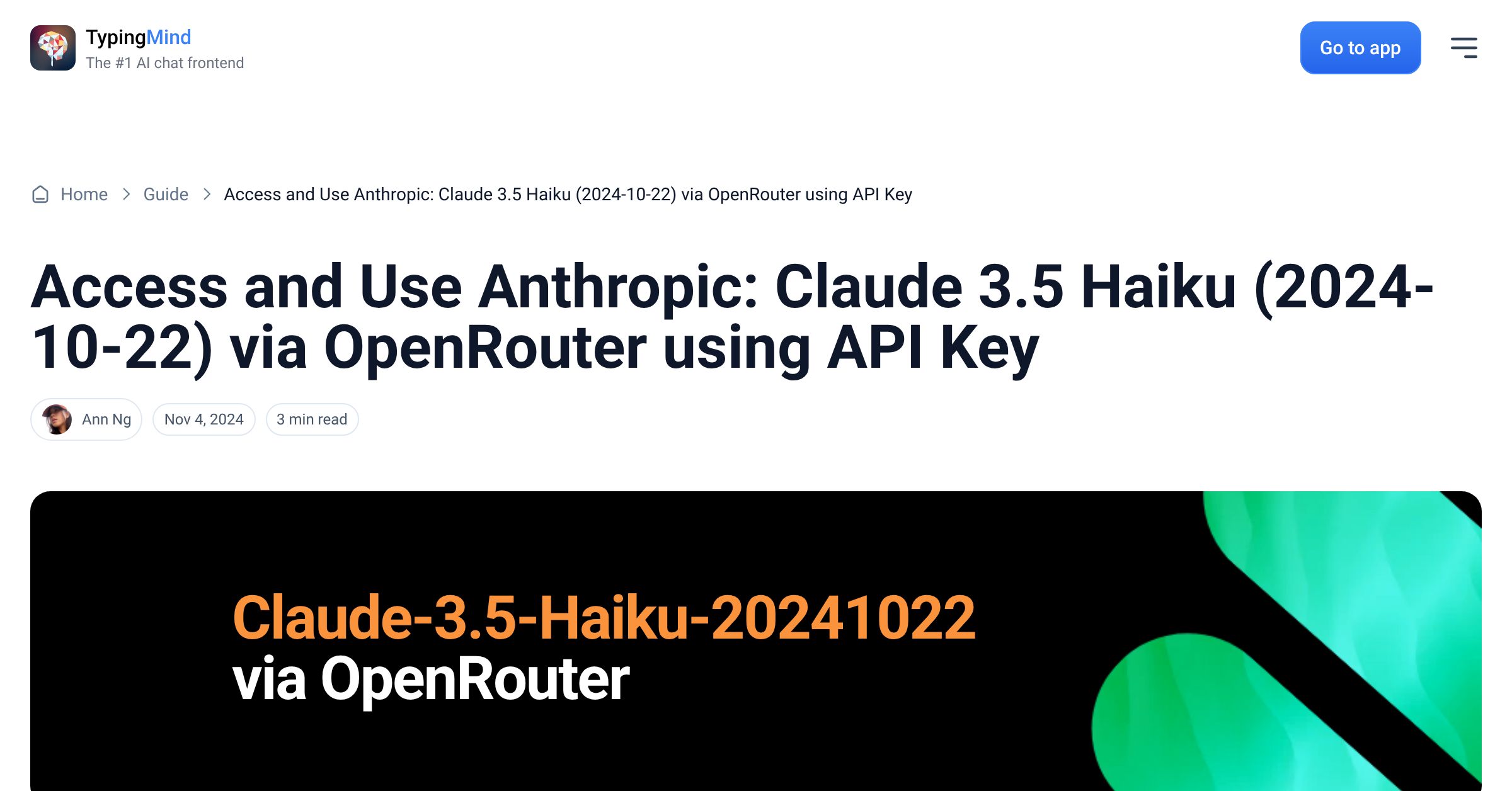 Cover image for Access Anthropic: Claude 3.5 Haiku (2024-10-22) via OpenRouter