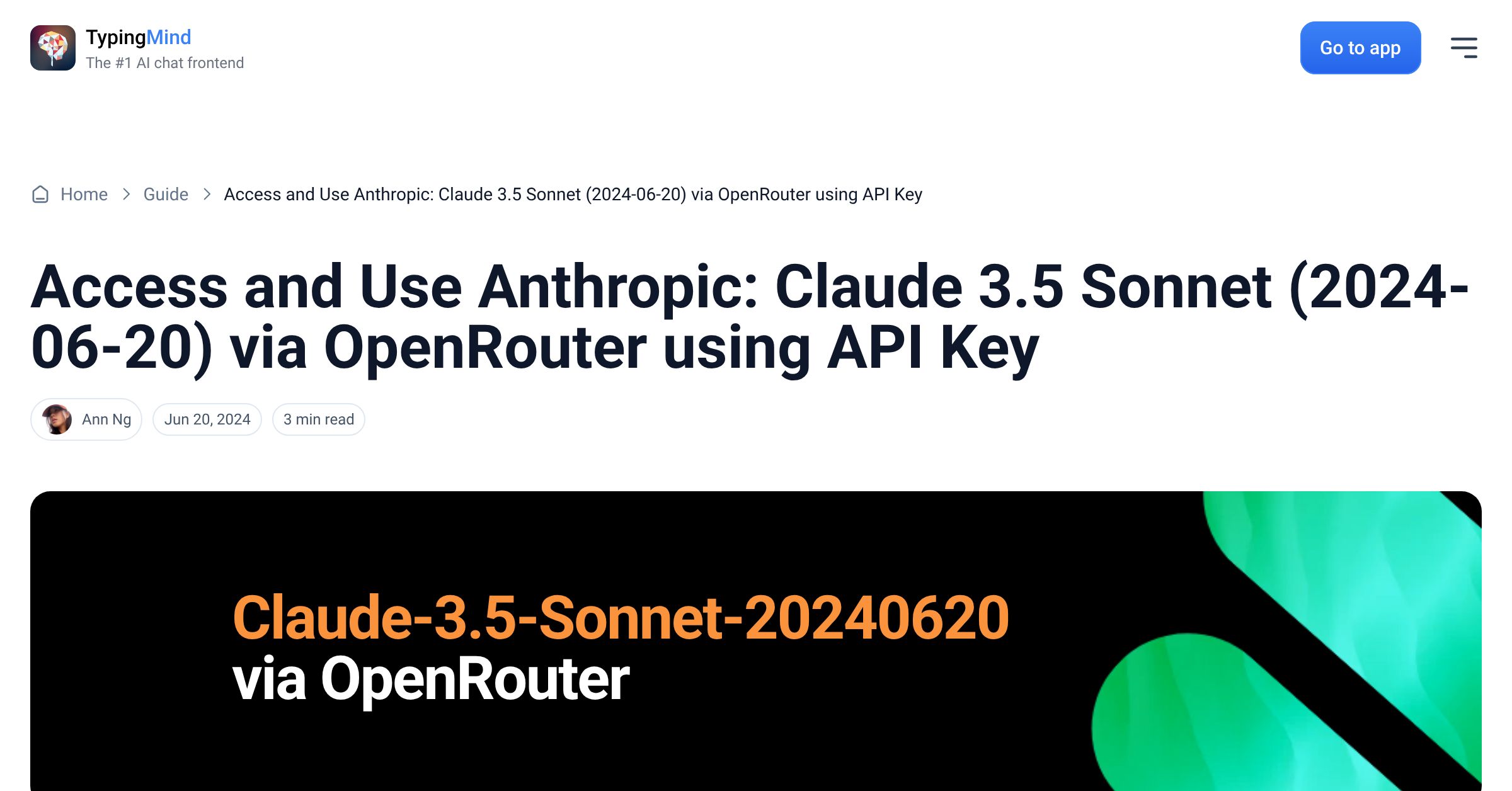 Cover image for Access Anthropic: Claude 3.5 Sonnet (2024-06-20) via OpenRouter