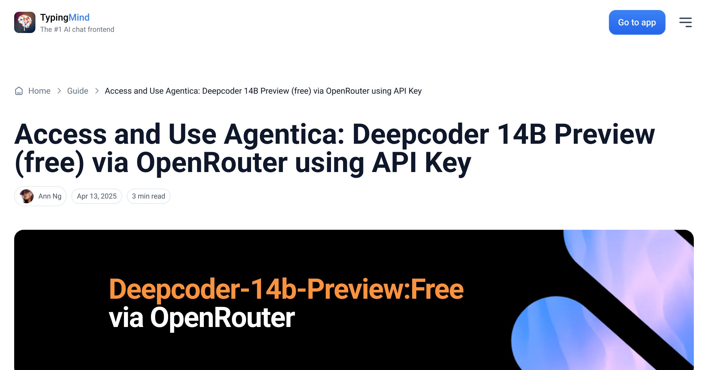 Cover image for Access Agentica: Deepcoder 14B Preview (free) via OpenRouter