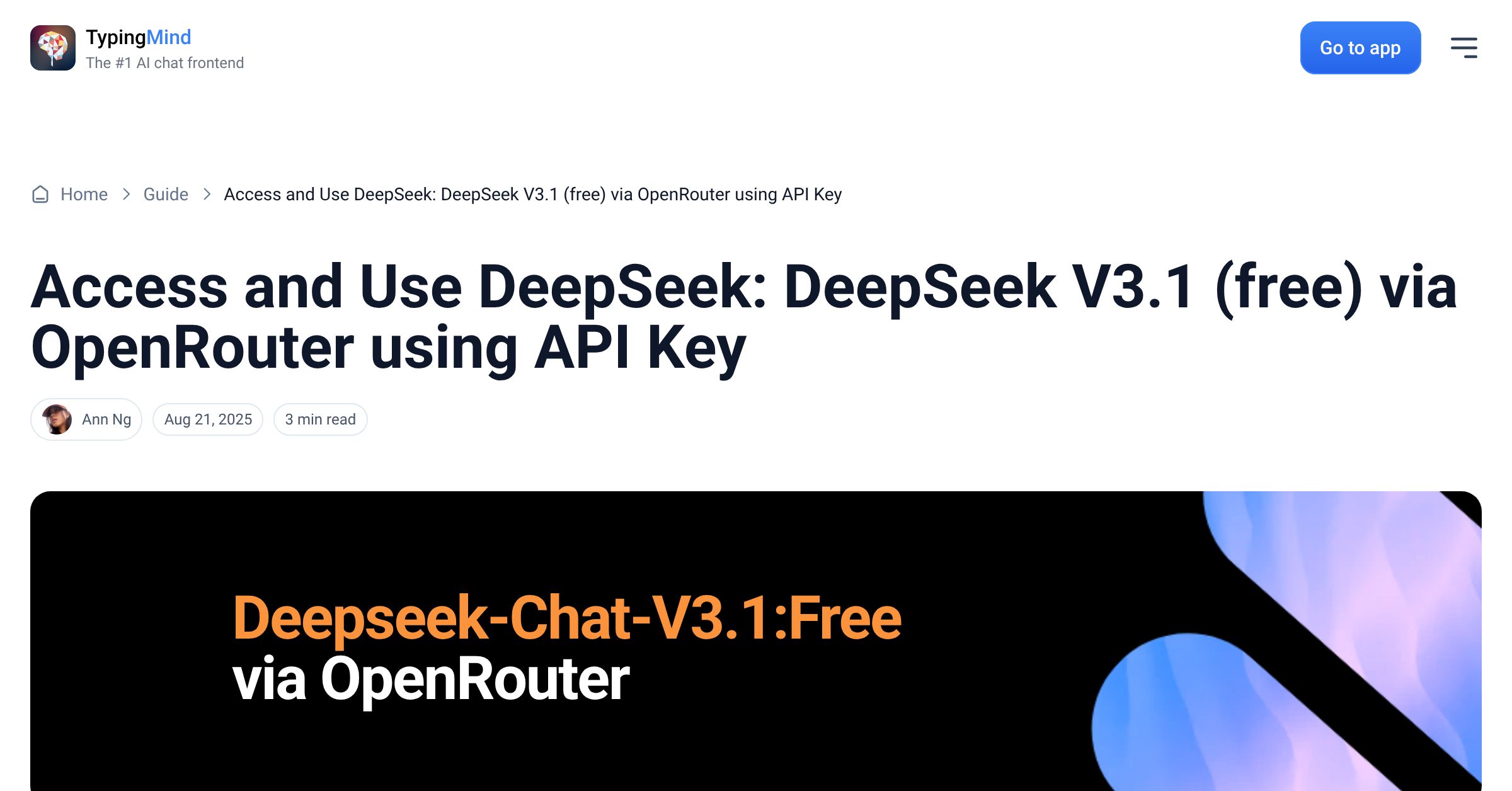 Cover image for Access DeepSeek: DeepSeek V3.1 (free) via OpenRouter