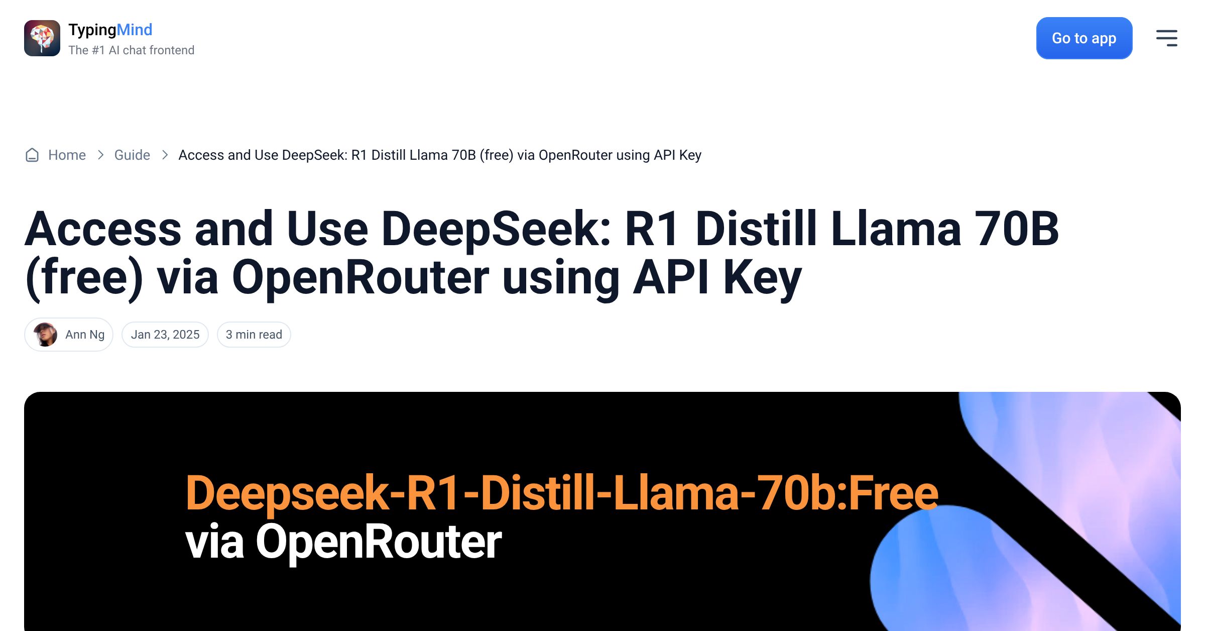 Cover image for Access DeepSeek: R1 Distill Llama 70B (free) via OpenRouter