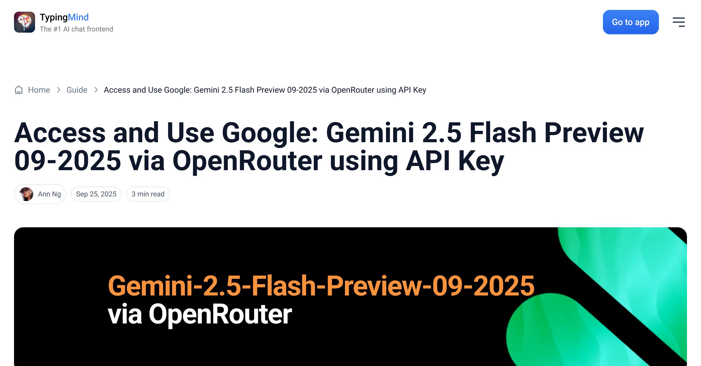 Cover image for Access Google: Gemini 2.5 Flash Preview 09-2025 via OpenRouter