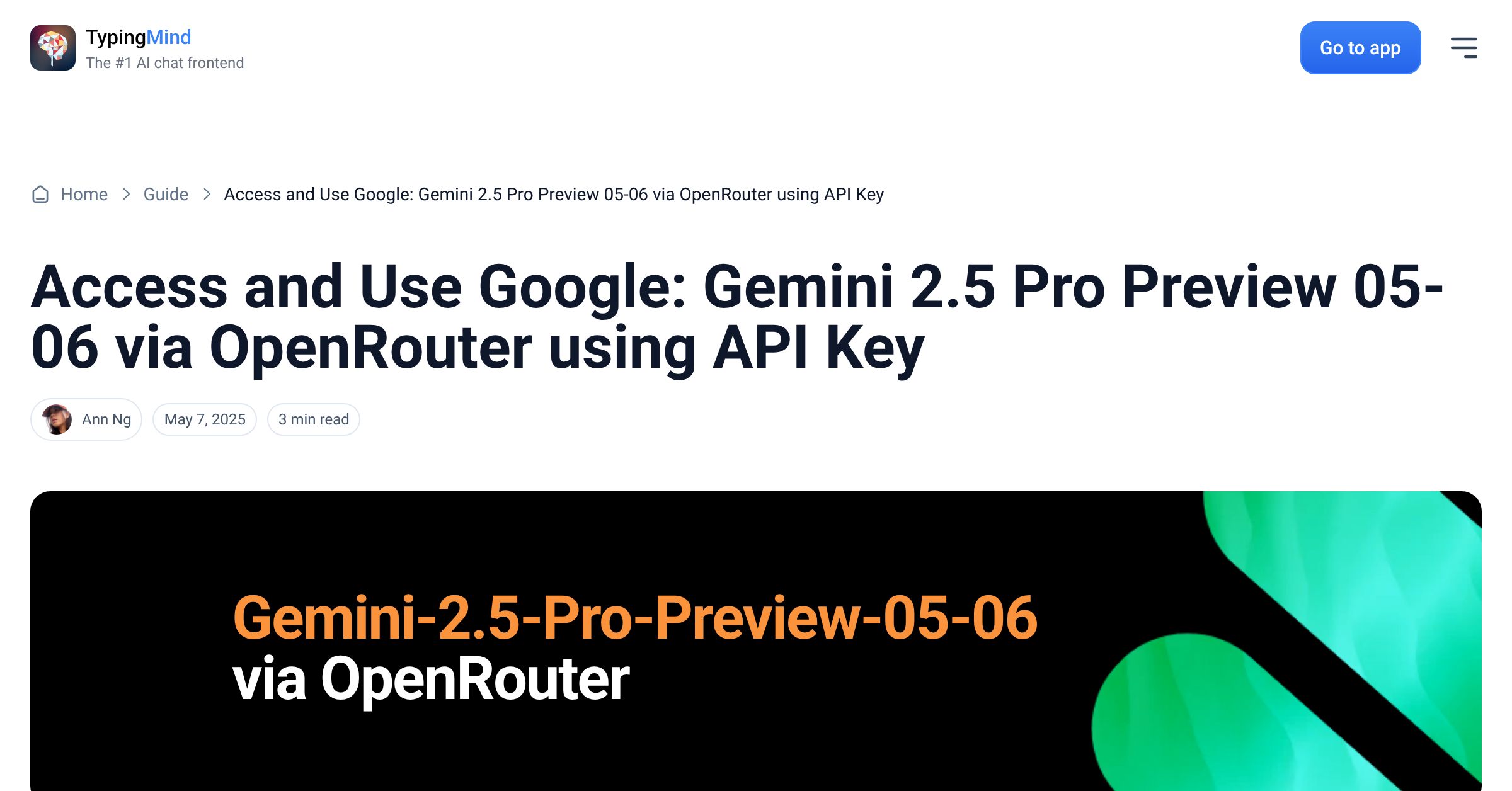 Cover image for Access Google: Gemini 2.5 Pro Preview 05-06 via OpenRouter