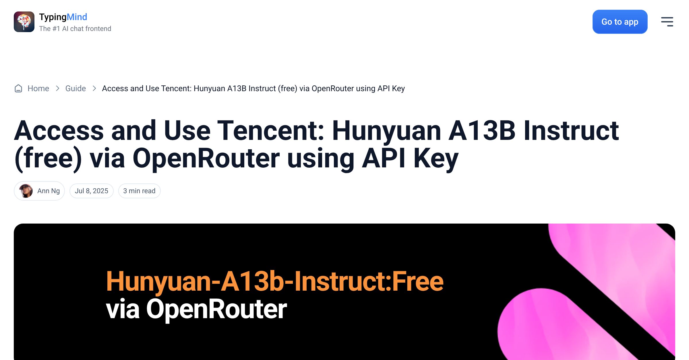 Cover image for Access Tencent: Hunyuan A13B Instruct (free) via OpenRouter