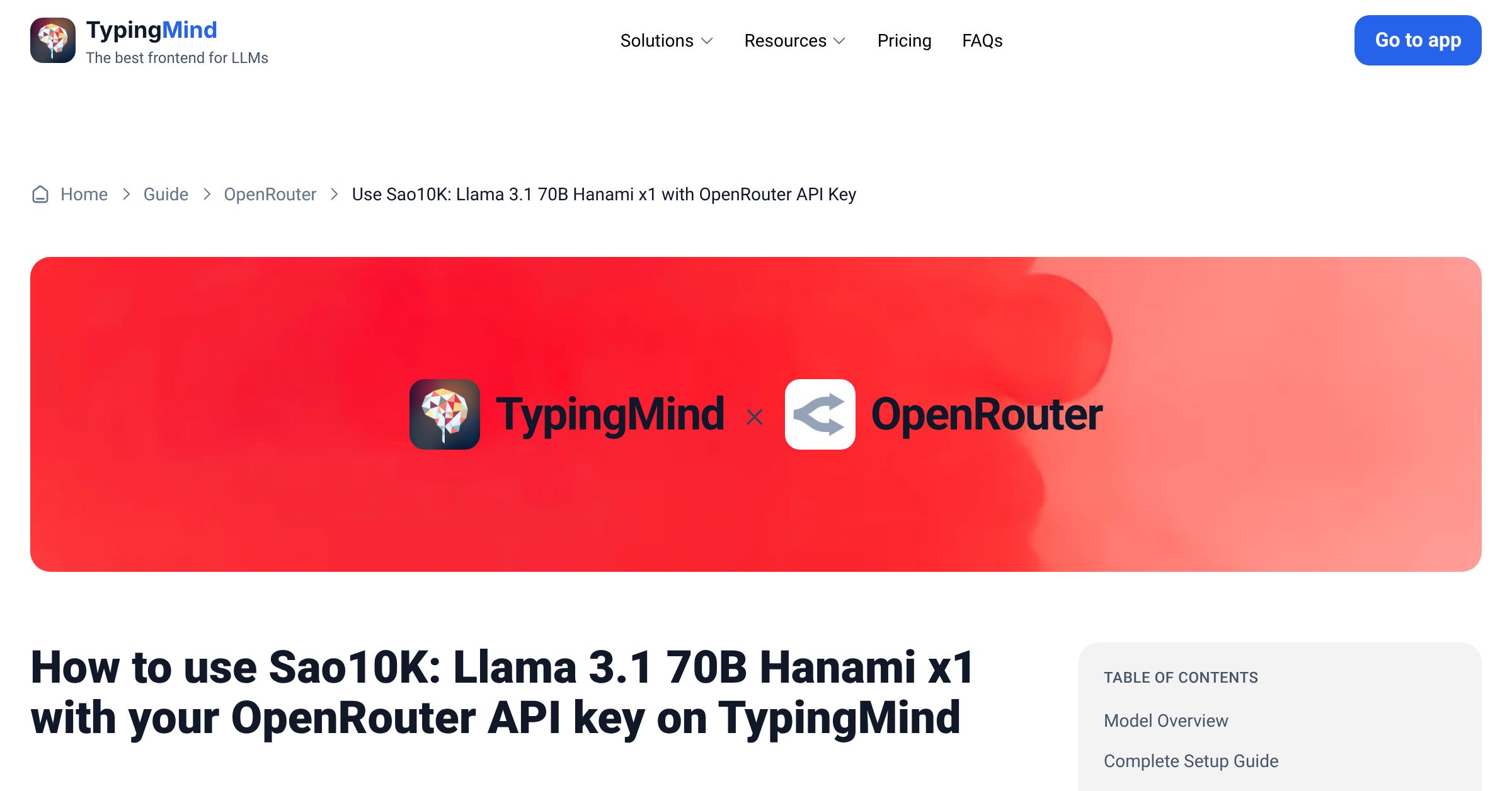 Access and Use Sao10K: Llama 3.1 70B Hanami x1 via OpenRouter using API ...