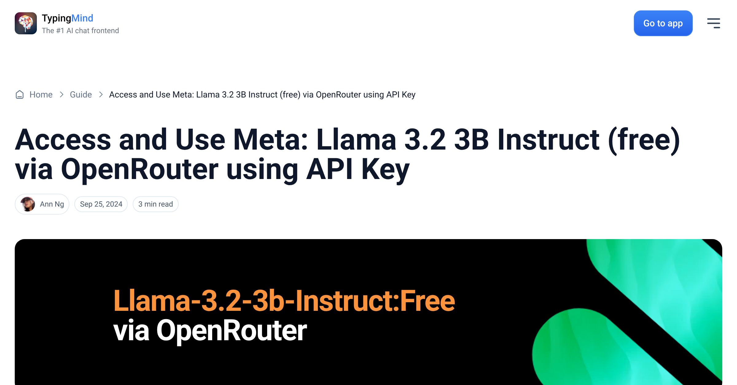 Cover image for Access Meta: Llama 3.2 3B Instruct (free) via OpenRouter