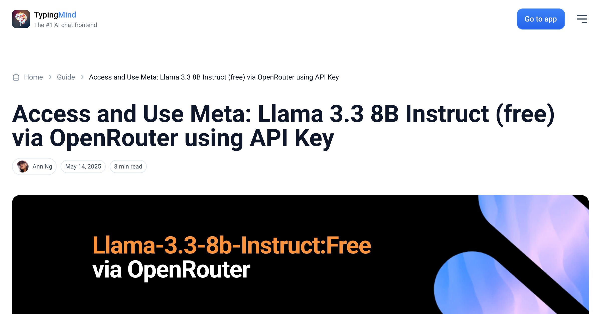 Cover image for Access Meta: Llama 3.3 8B Instruct (free) via OpenRouter