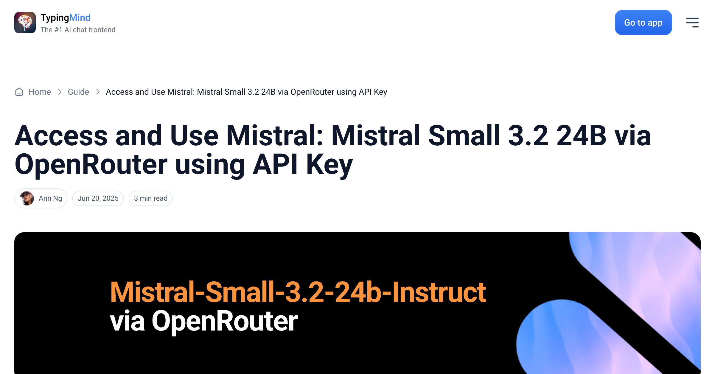 Cover image for Access Mistral: Mistral Small 3.2 24B via OpenRouter