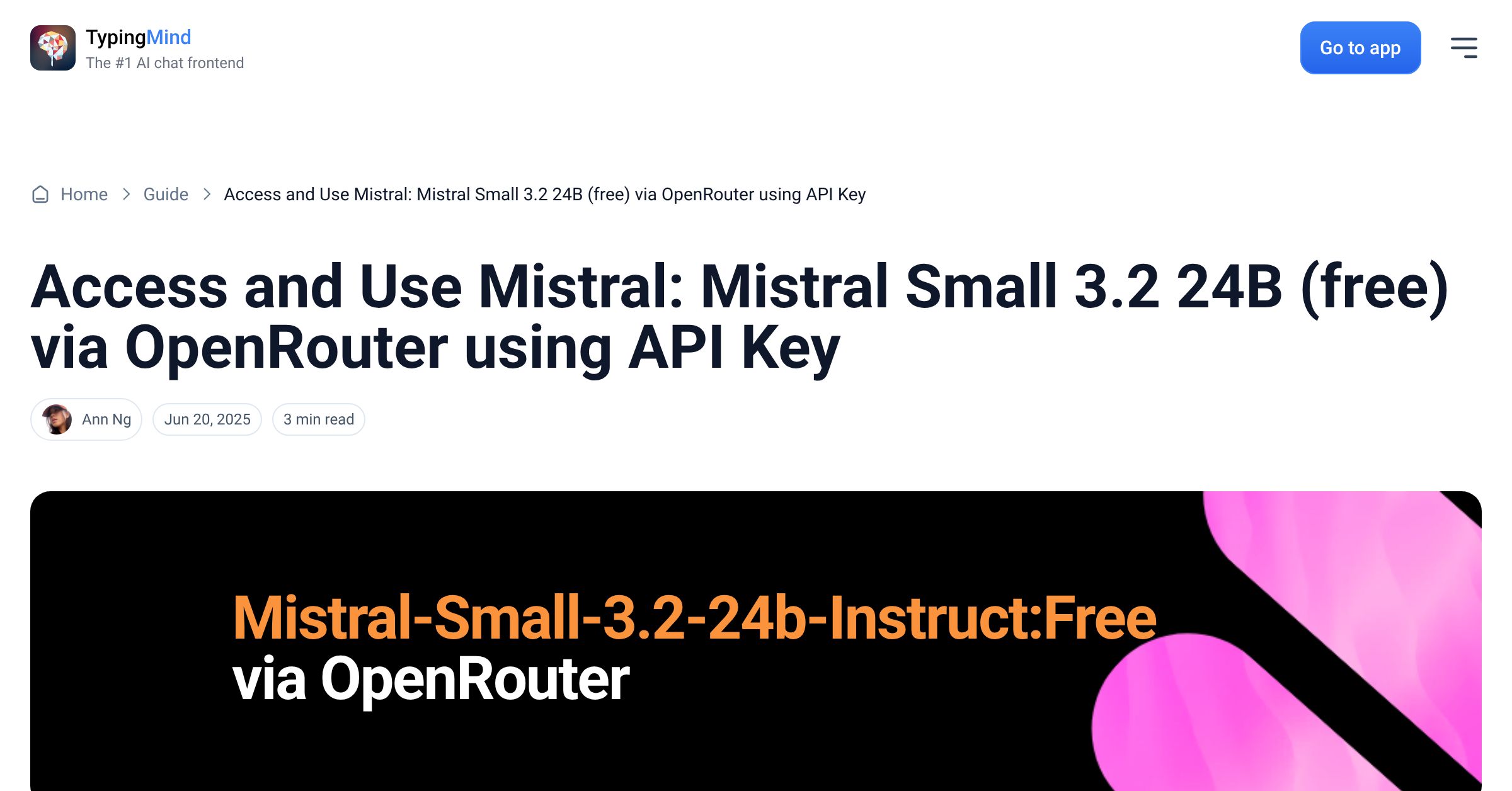 Cover image for Access Mistral: Mistral Small 3.2 24B (free) via OpenRouter