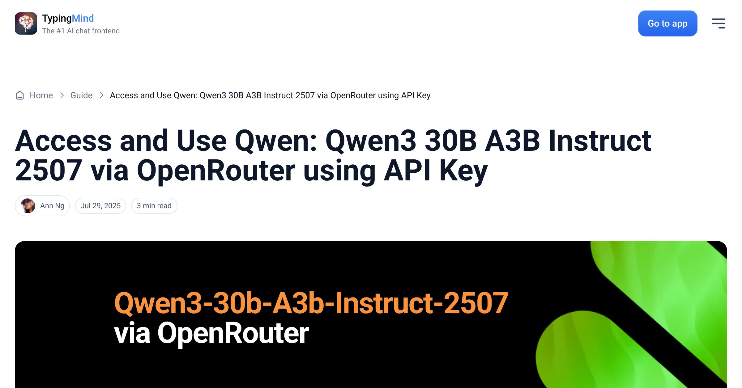 Cover image for Access Qwen: Qwen3 30B A3B Instruct 2507 via OpenRouter