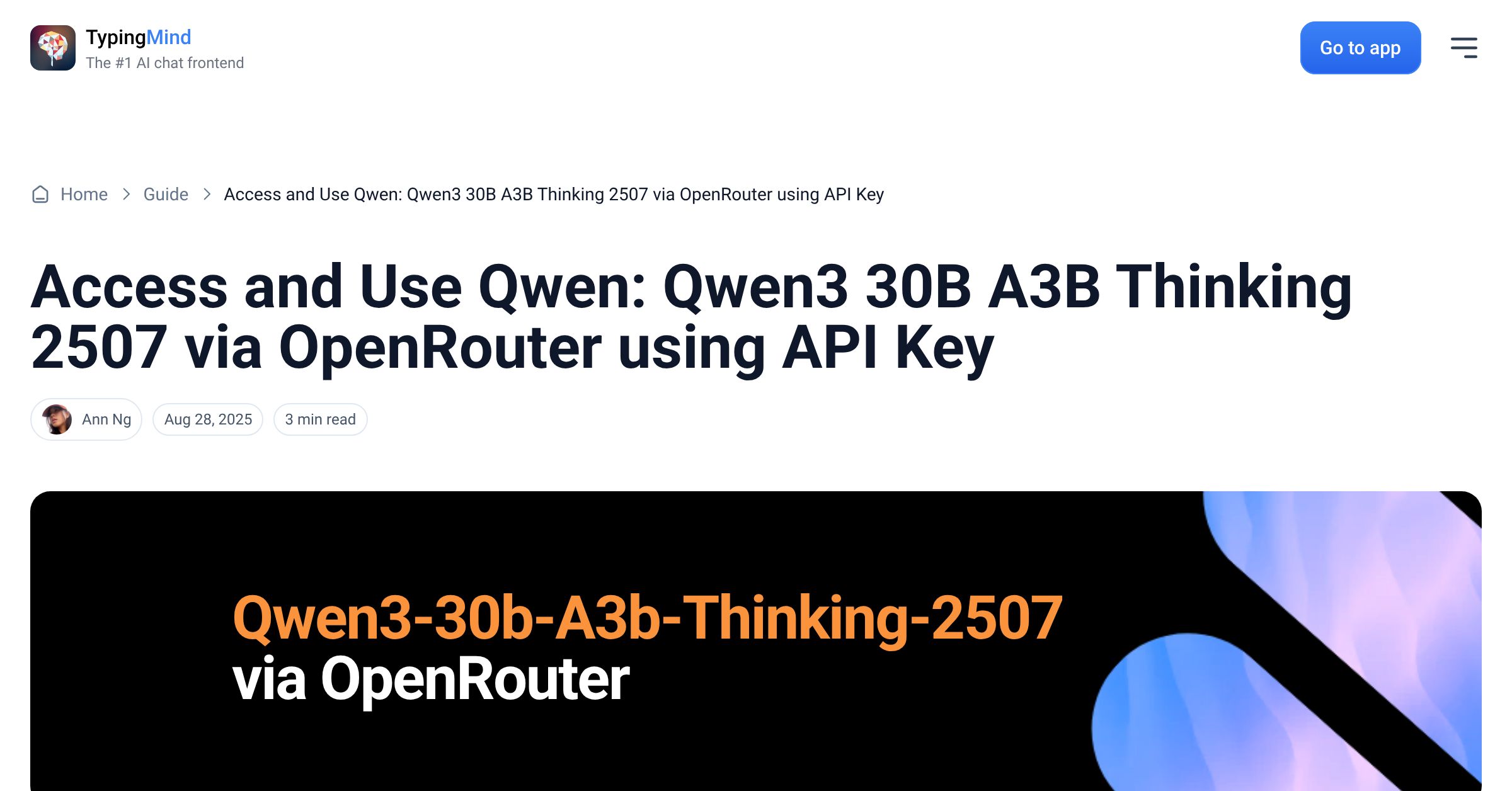 Cover image for Access Qwen: Qwen3 30B A3B Thinking 2507 via OpenRouter