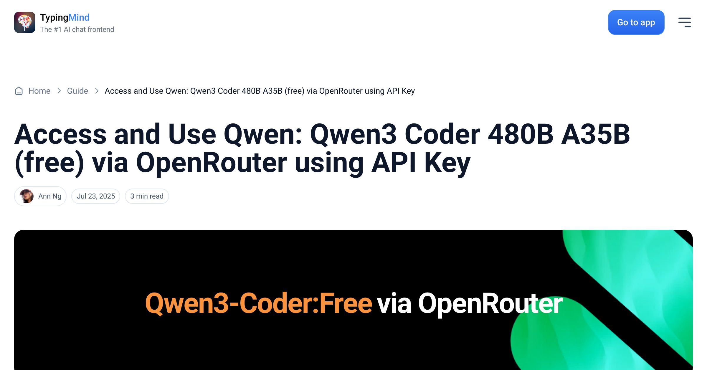 Cover image for Access Qwen: Qwen3 Coder 480B A35B (free) via OpenRouter