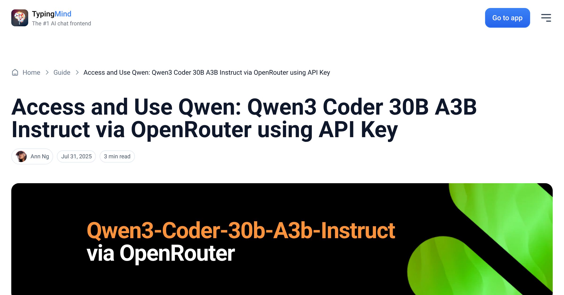 Cover image for Access Qwen: Qwen3 Coder 30B A3B Instruct via OpenRouter