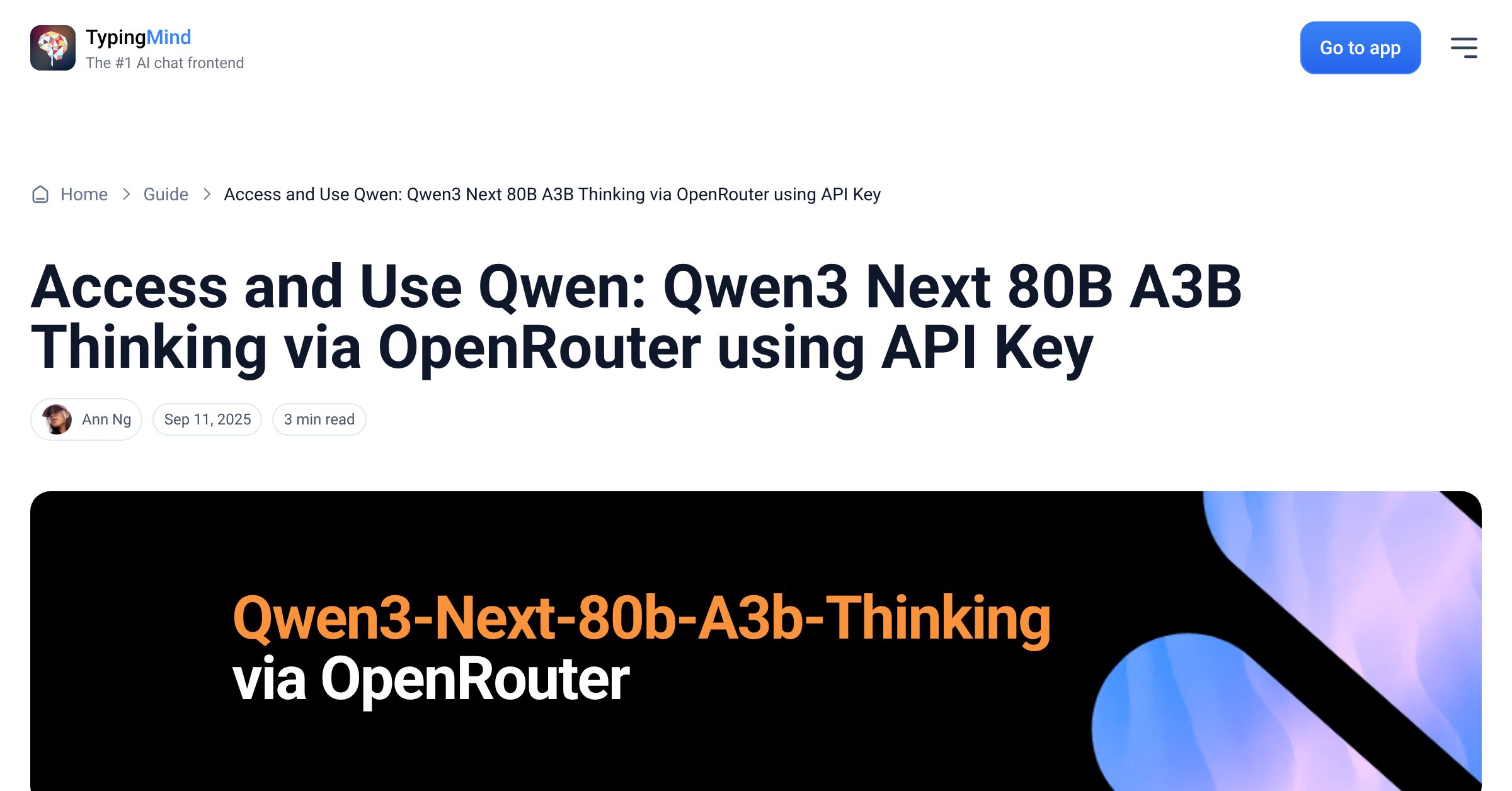 Cover image for Access Qwen: Qwen3 Next 80B A3B Thinking via OpenRouter