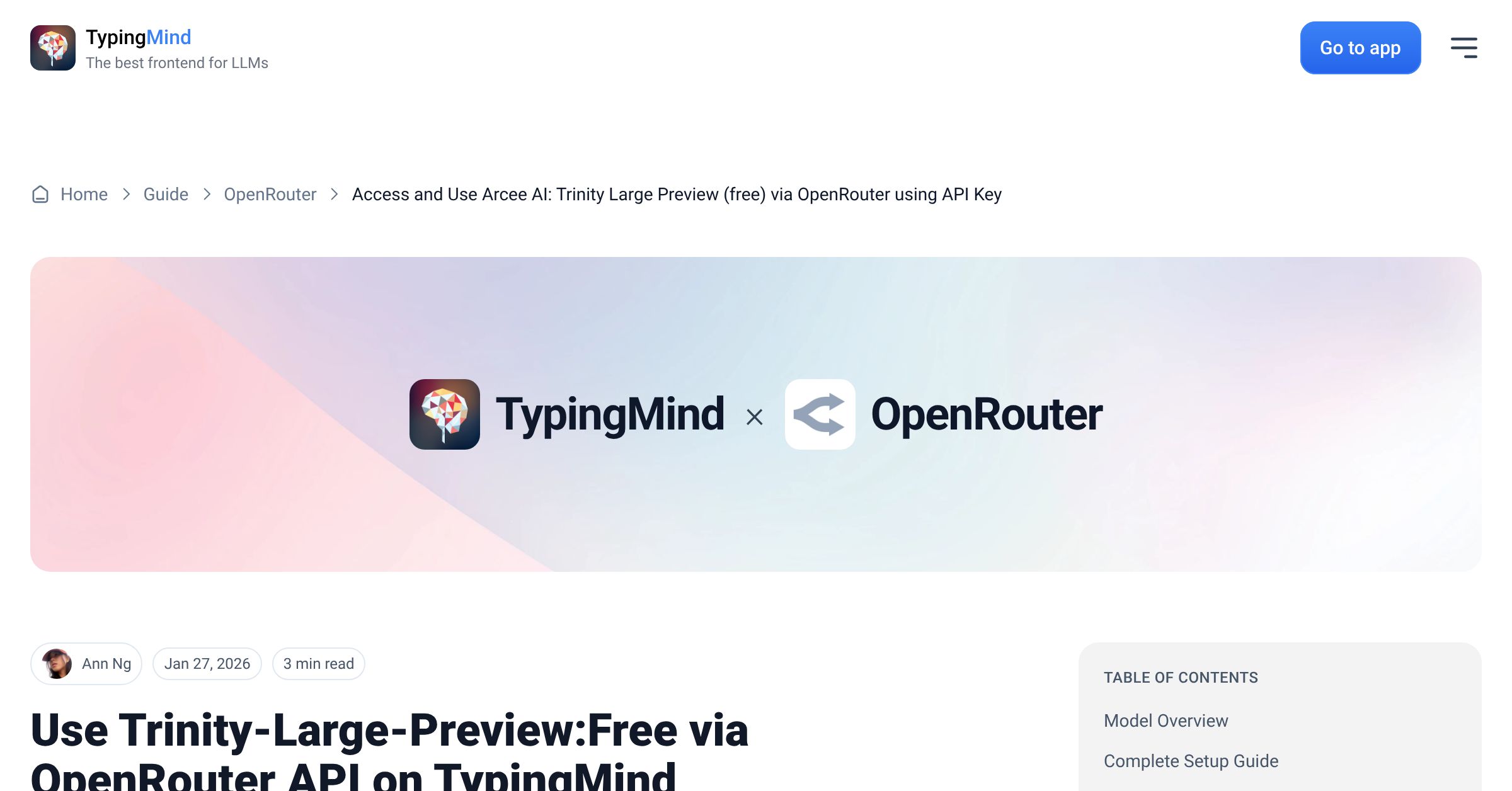 Access and Use Arcee AI: Trinity Large Preview (free) via OpenRouter ...