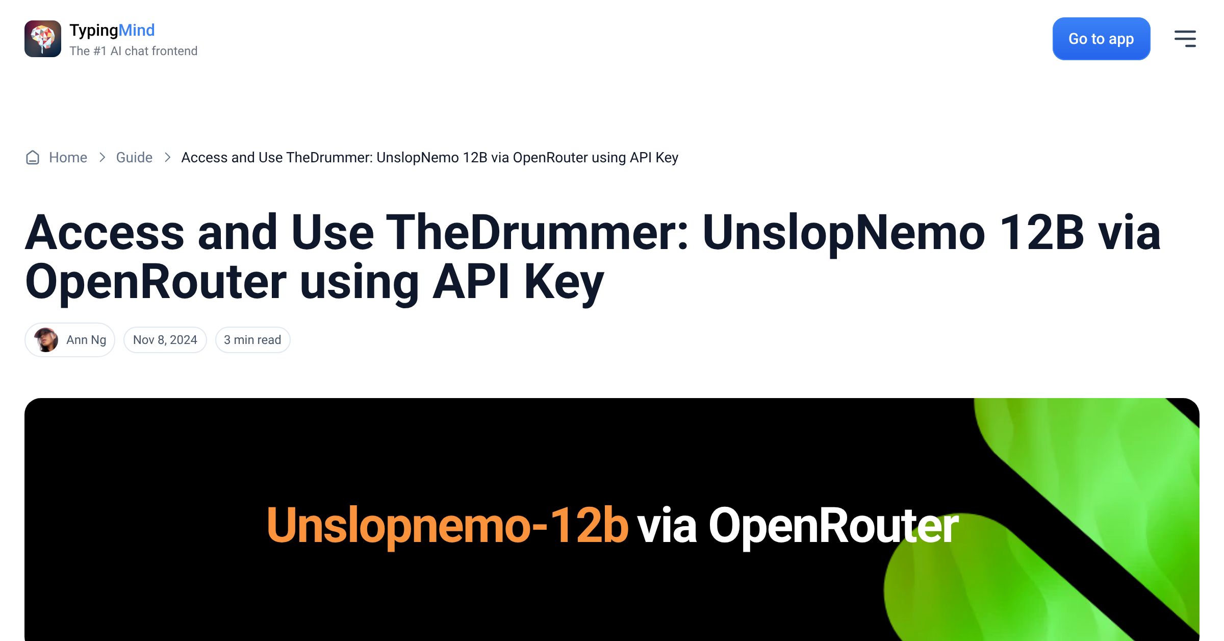 Cover image for Access TheDrummer: UnslopNemo 12B via OpenRouter