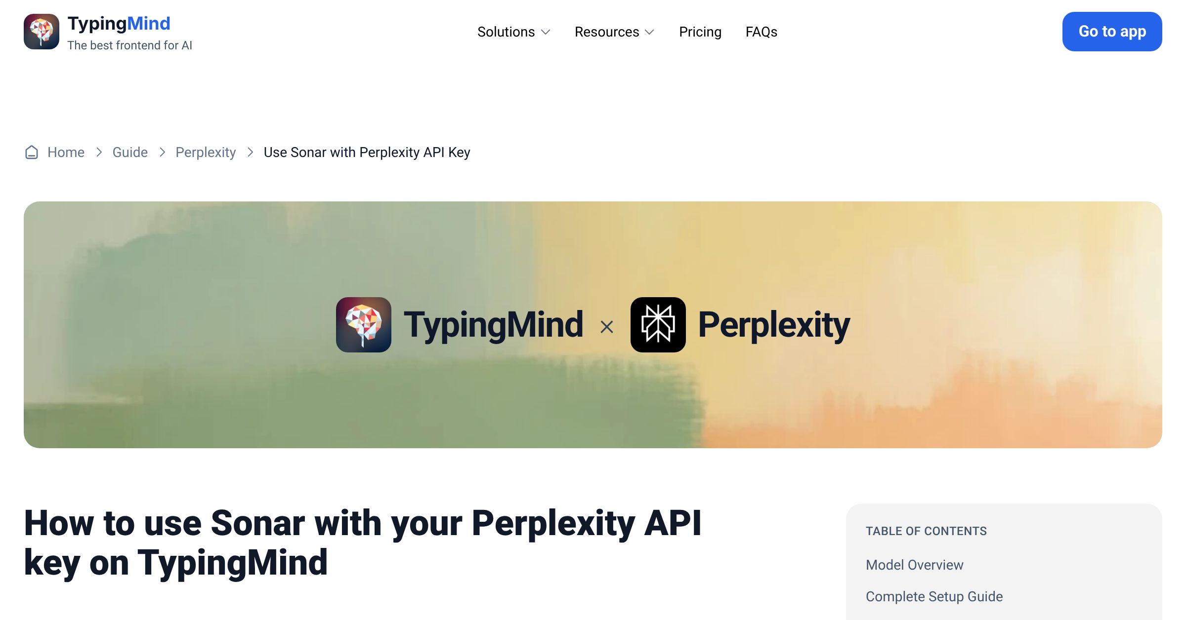 Connect and use Sonar from Perplexity with API Key | TypingMind