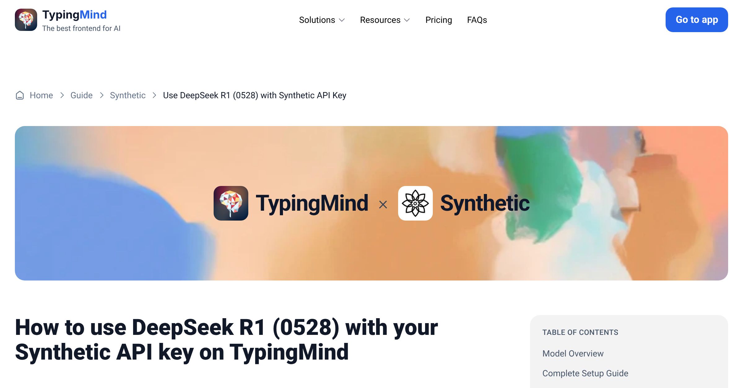 Connect and use DeepSeek R1 (0528) from Synthetic with API Key | TypingMind