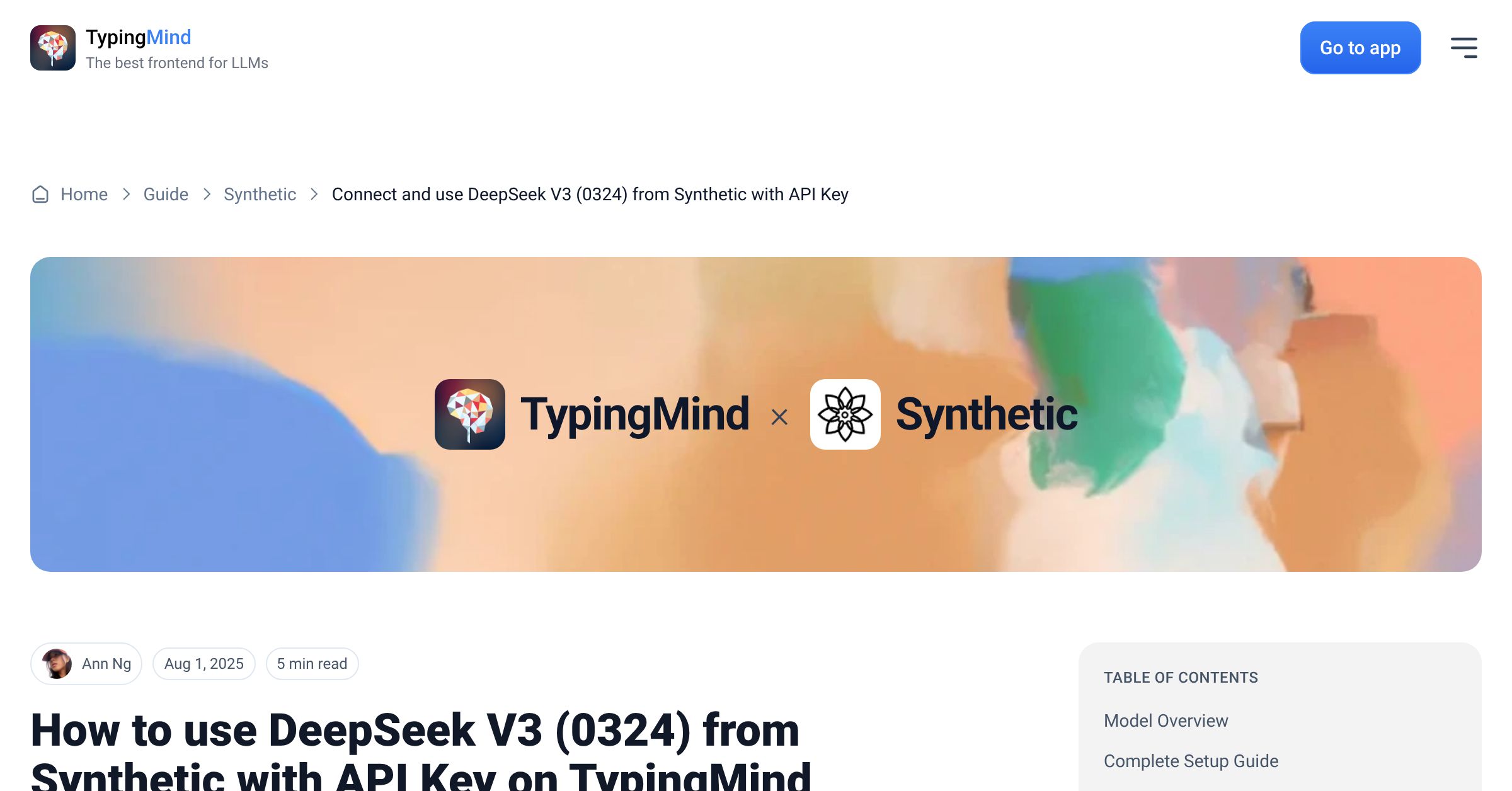 Connect and use DeepSeek V3 (0324) from Synthetic with API Key | TypingMind
