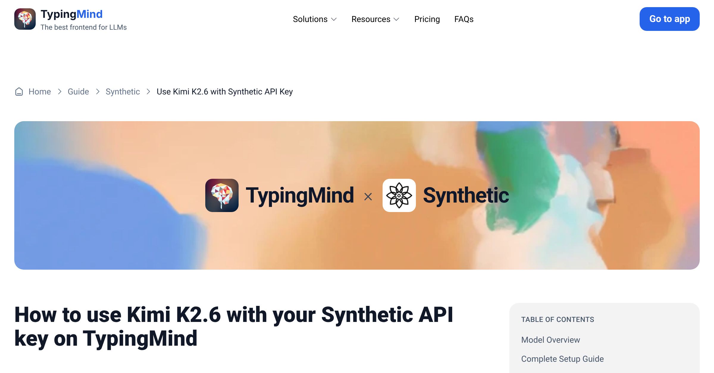 Connect and use Kimi K2.6 from Synthetic with API Key | TypingMind
