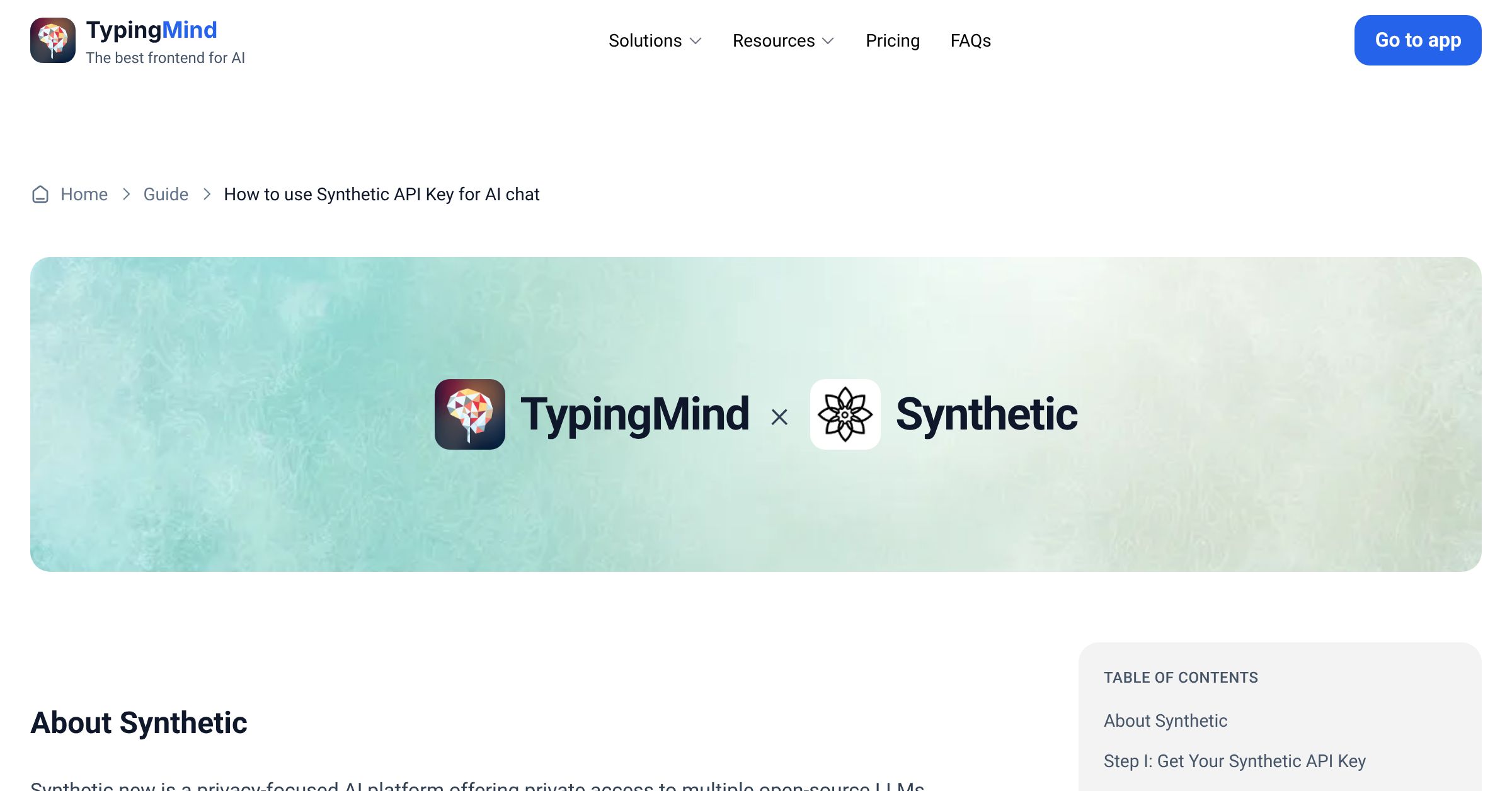 How to use Synthetic API Key for AI chat | TypingMind