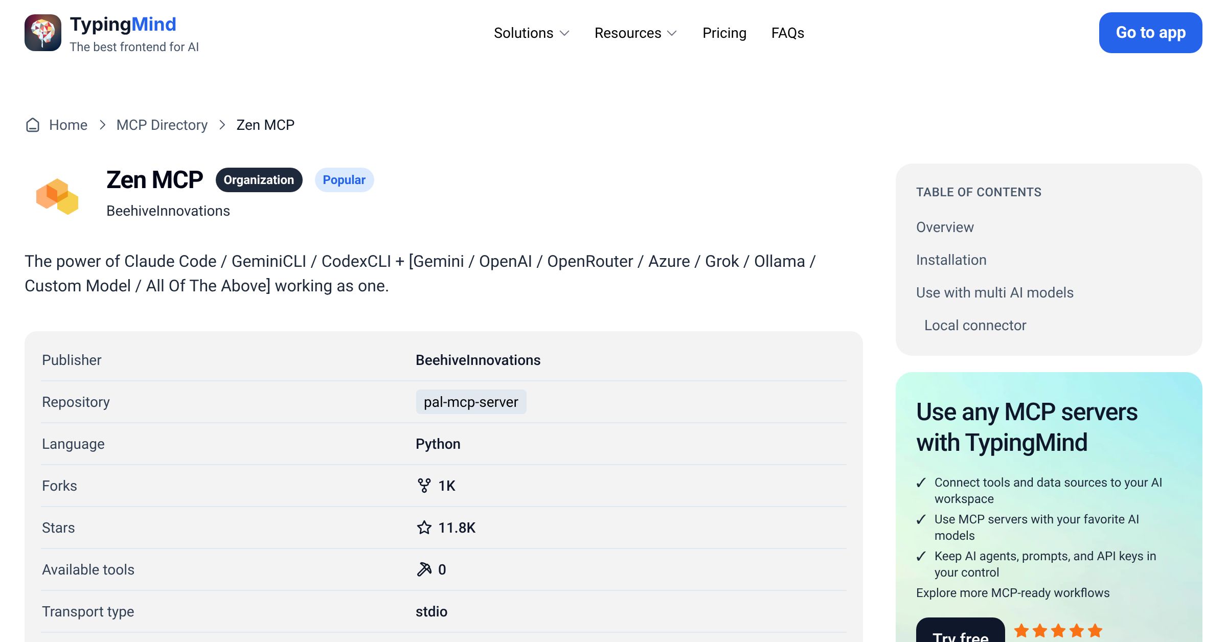 Zen MCP MCP Server: Tools & Setup Guide | TypingMind
