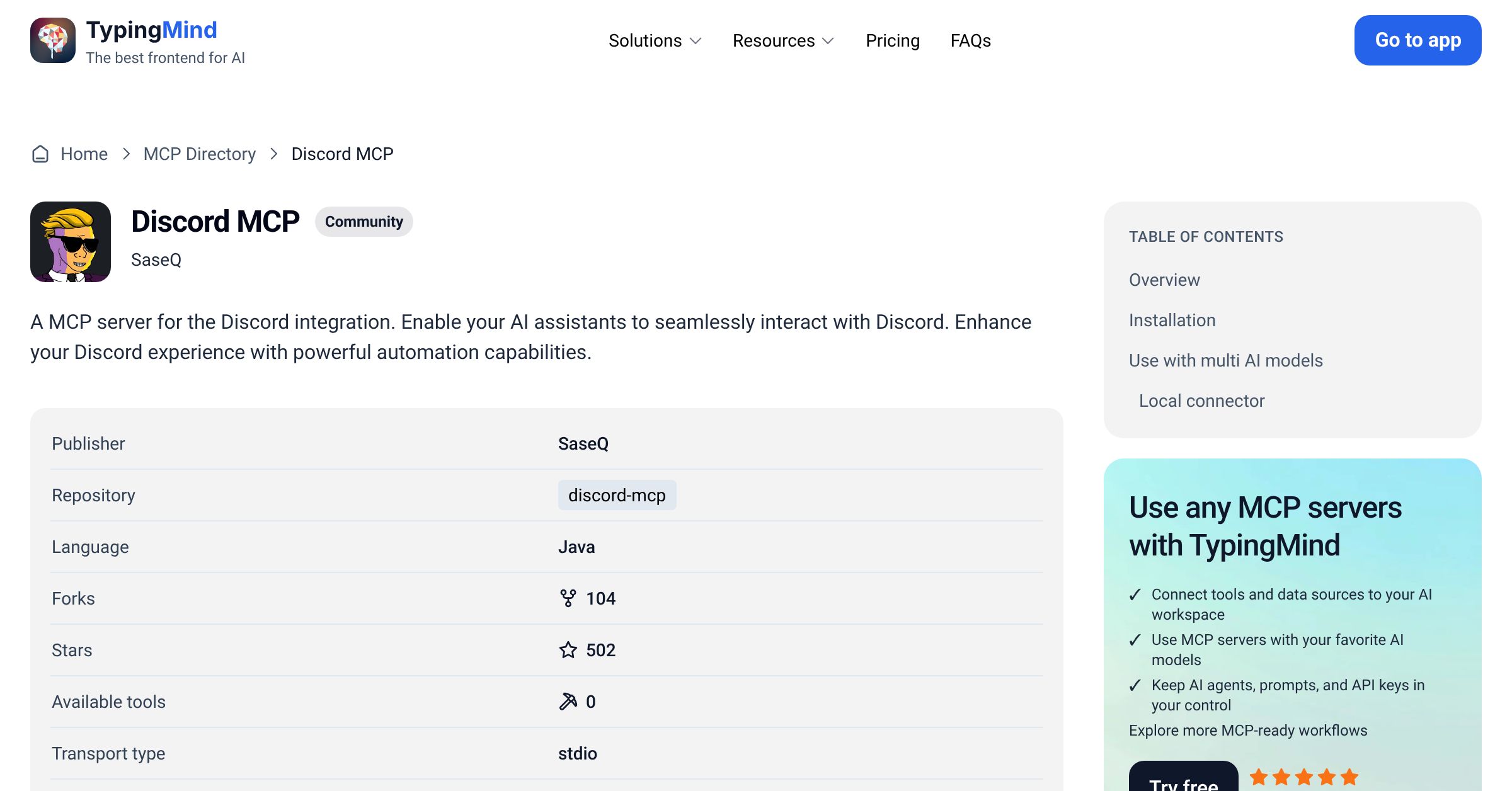 Discord MCP MCP Server: Tools & Setup Guide | TypingMind