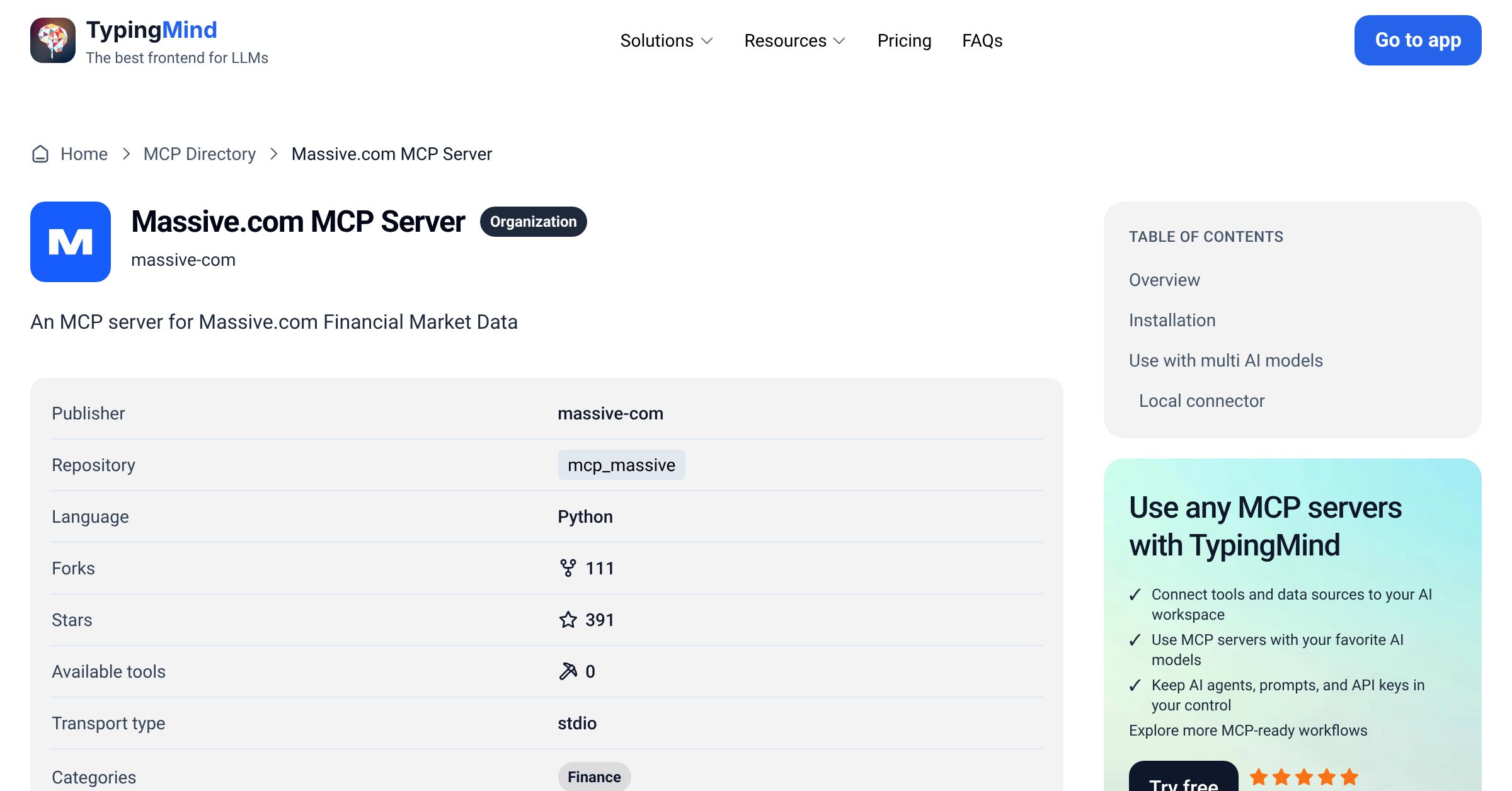 Massive.com MCP Server MCP Server: Tools & Setup Guide | TypingMind