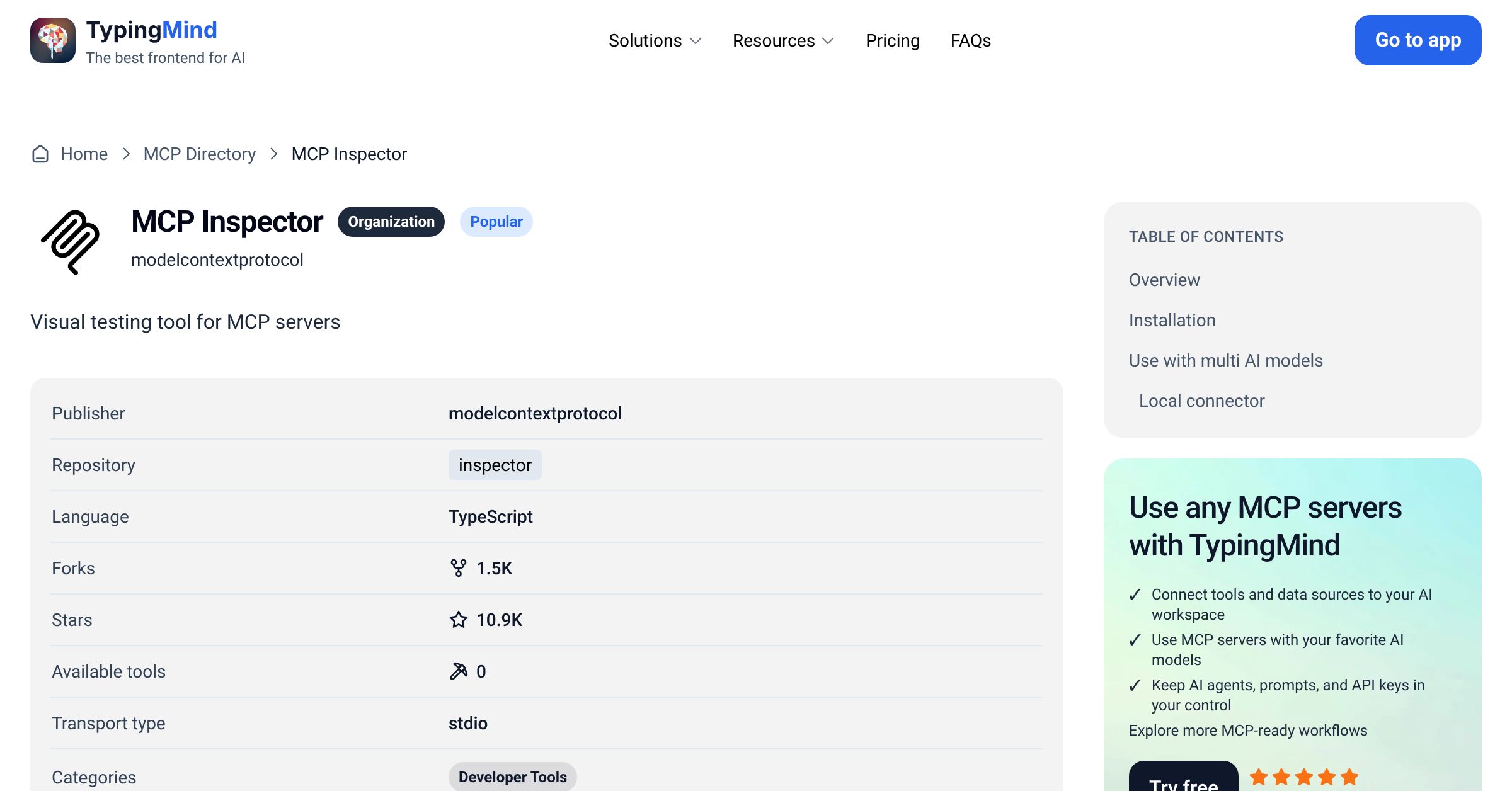 MCP Inspector MCP Server: Tools & Setup Guide | TypingMind