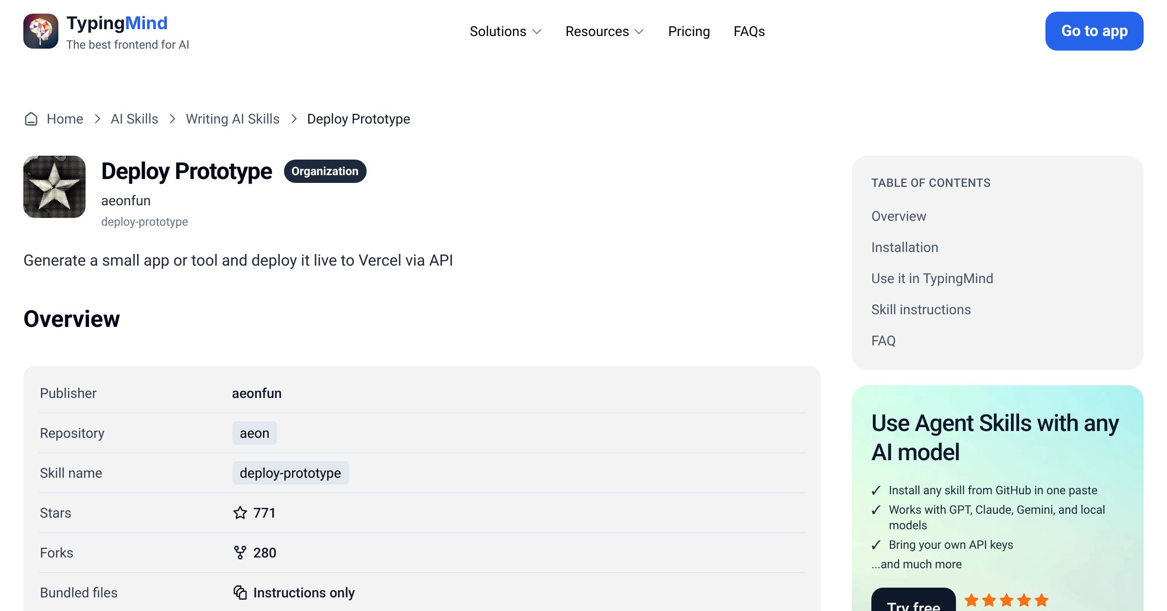 Deploy Prototype by aeonfun — AI Skill for Any LLM | TypingMind