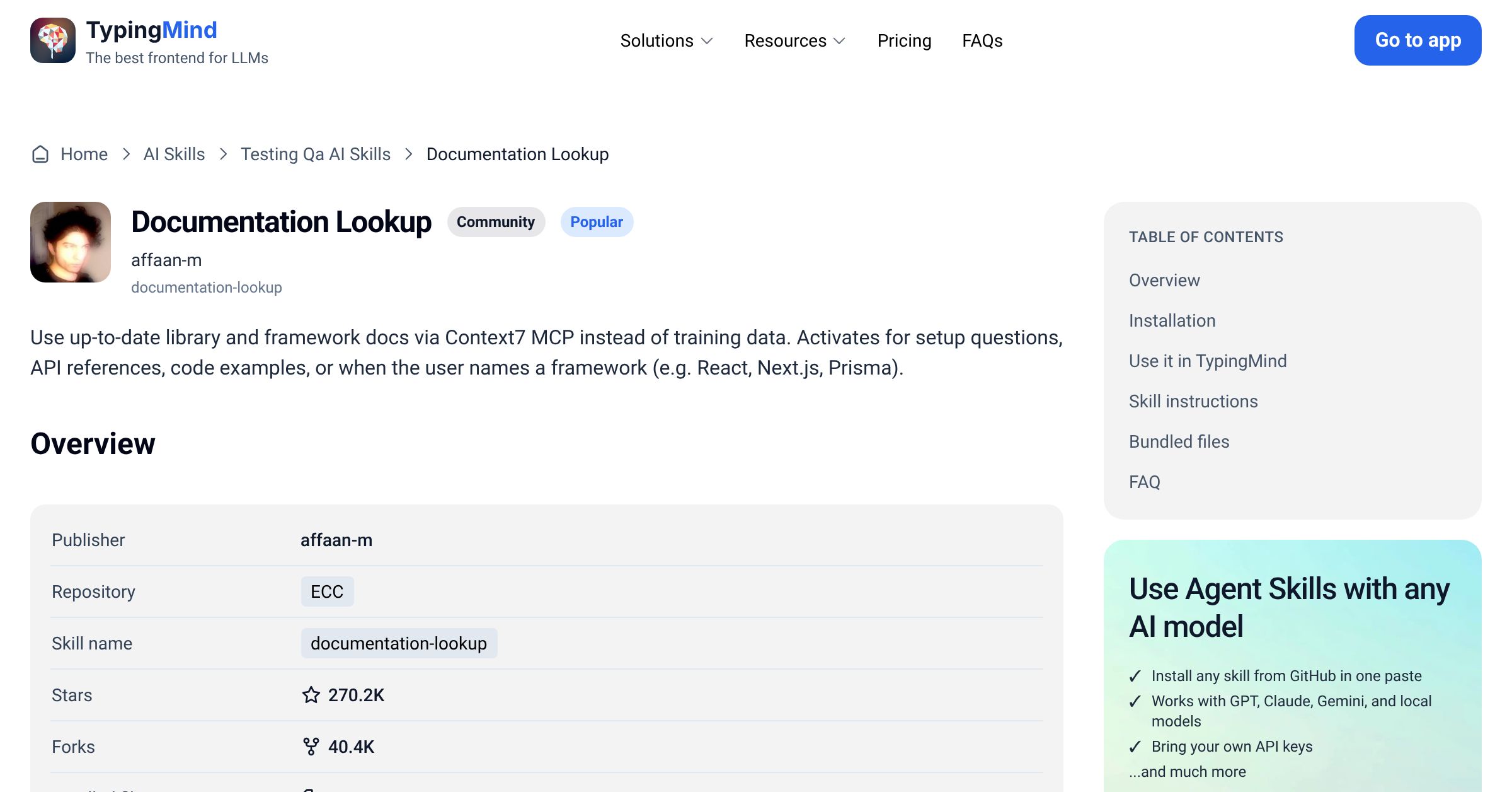 Documentation Lookup by affaan-m — AI Skill for Any LLM | TypingMind