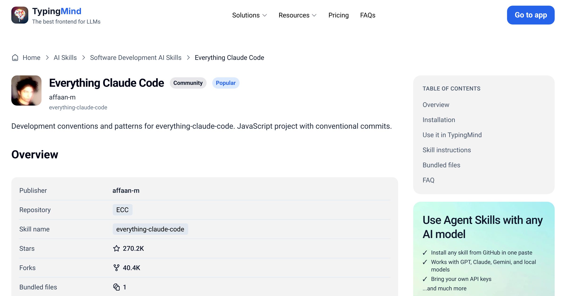 Everything Claude Code by affaan-m — AI Skill for Any LLM | TypingMind