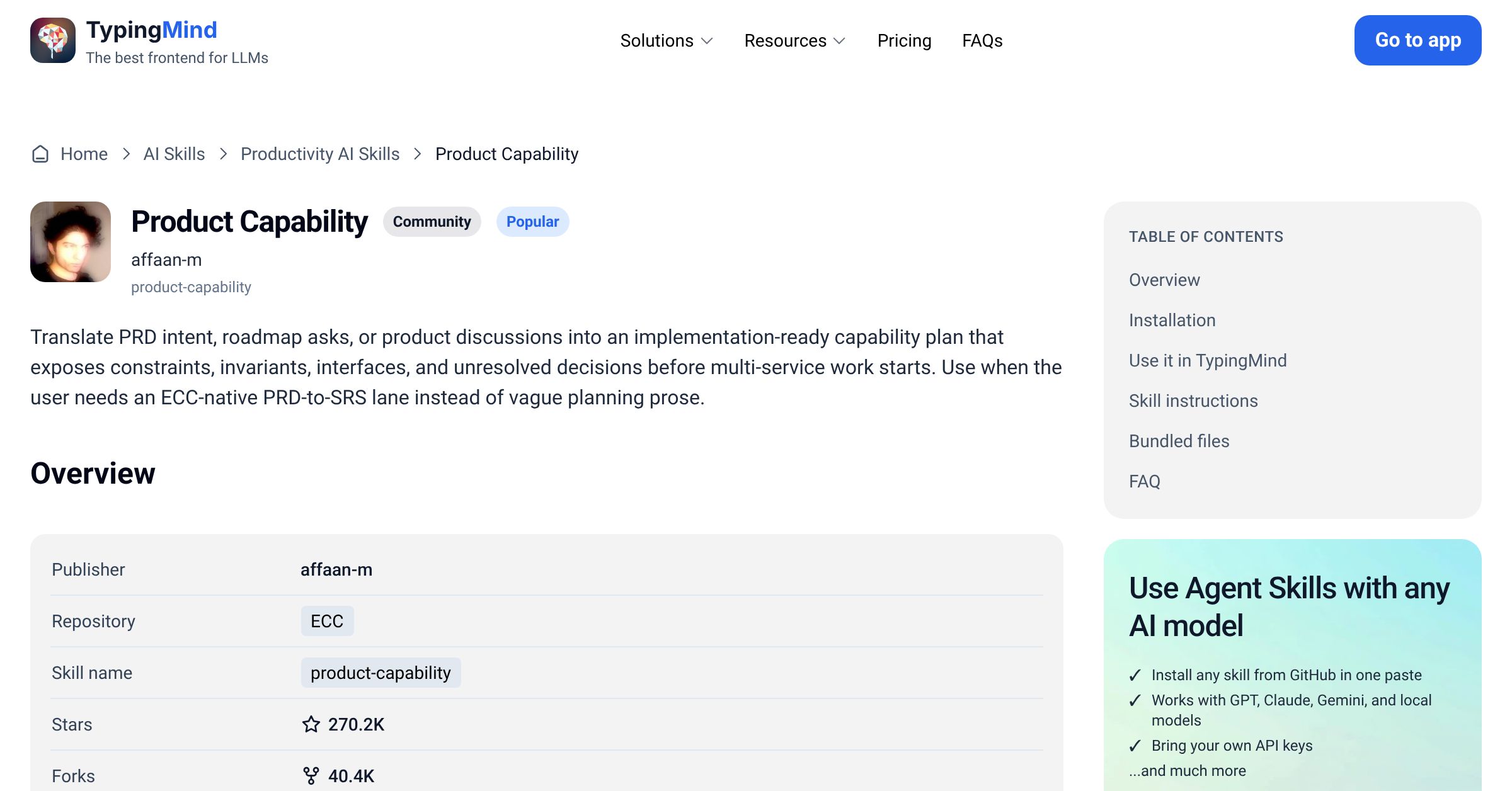 Product Capability by affaan-m — AI Skill for Any LLM | TypingMind
