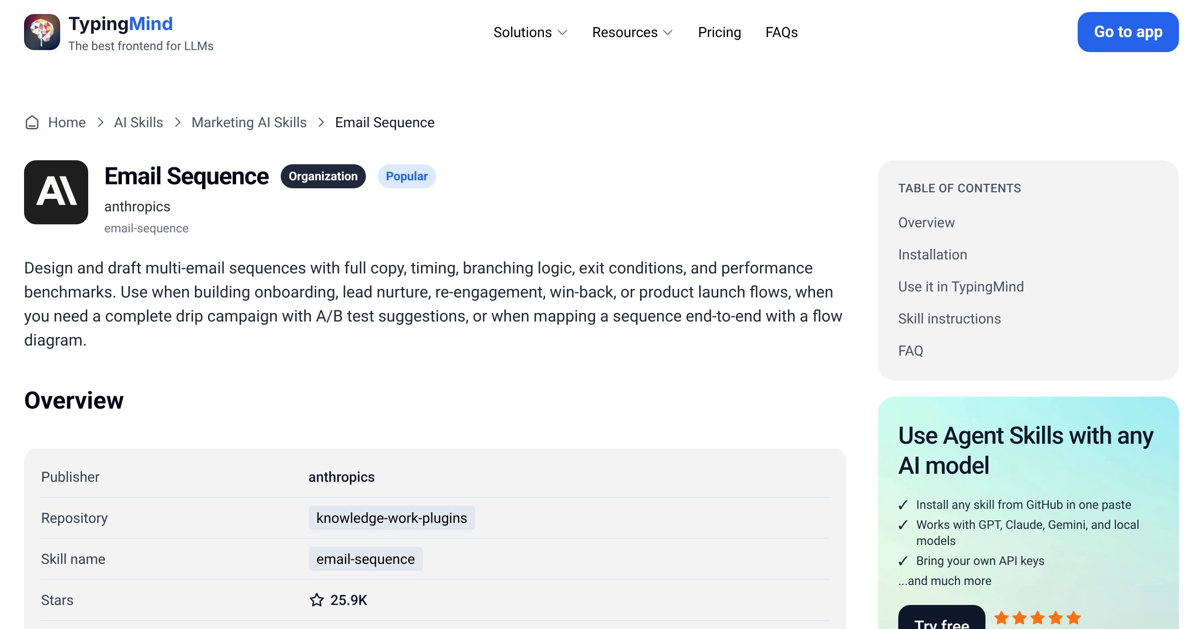 Email Sequence by anthropics — AI Skill for Any LLM | TypingMind