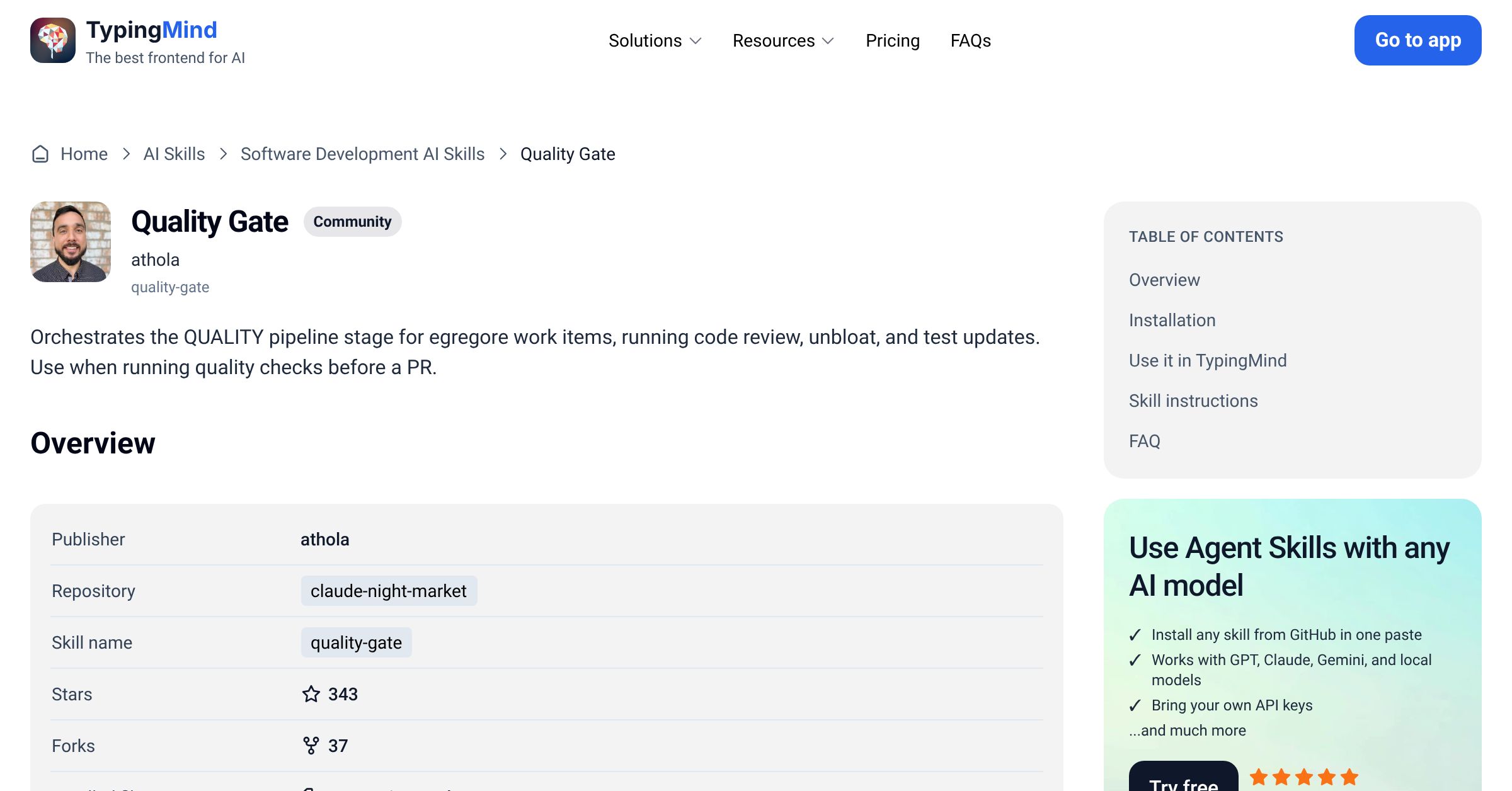 Quality Gate by athola — AI Skill for Any LLM | TypingMind
