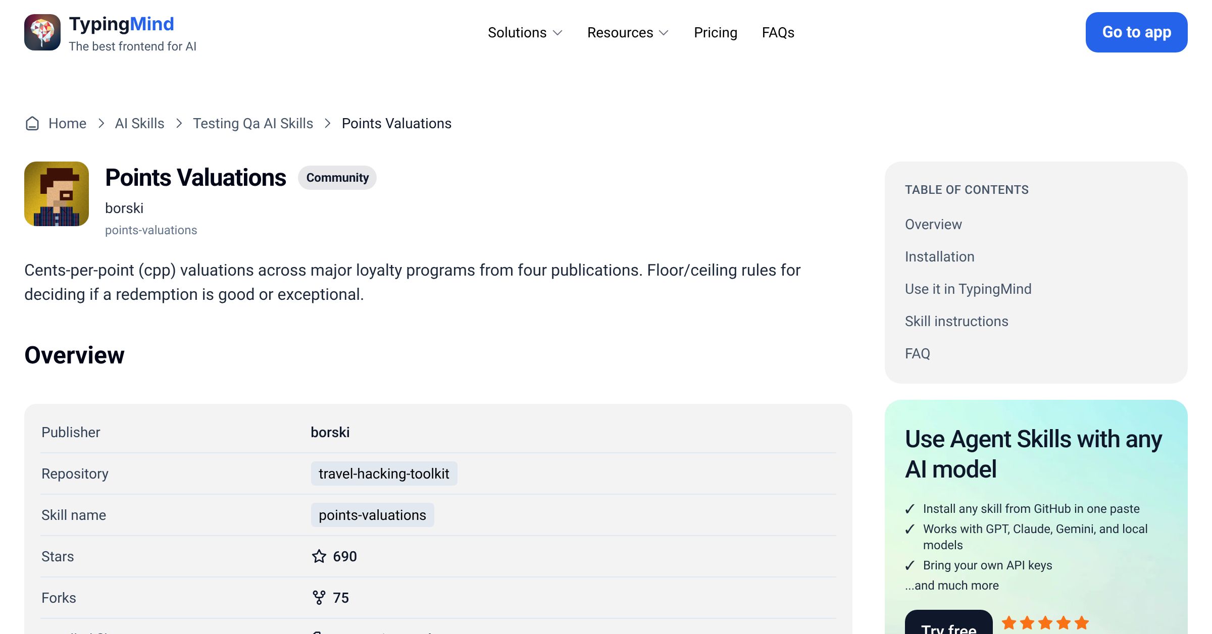 Points Valuations by borski — AI Skill for Any LLM | TypingMind