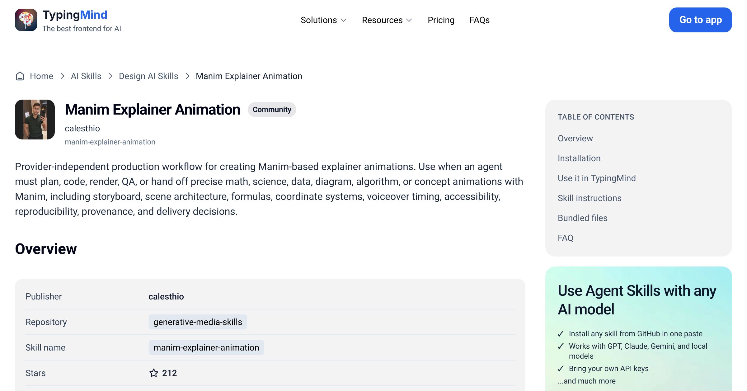 Manim Explainer Animation by calesthio — AI Skill for Any LLM | TypingMind